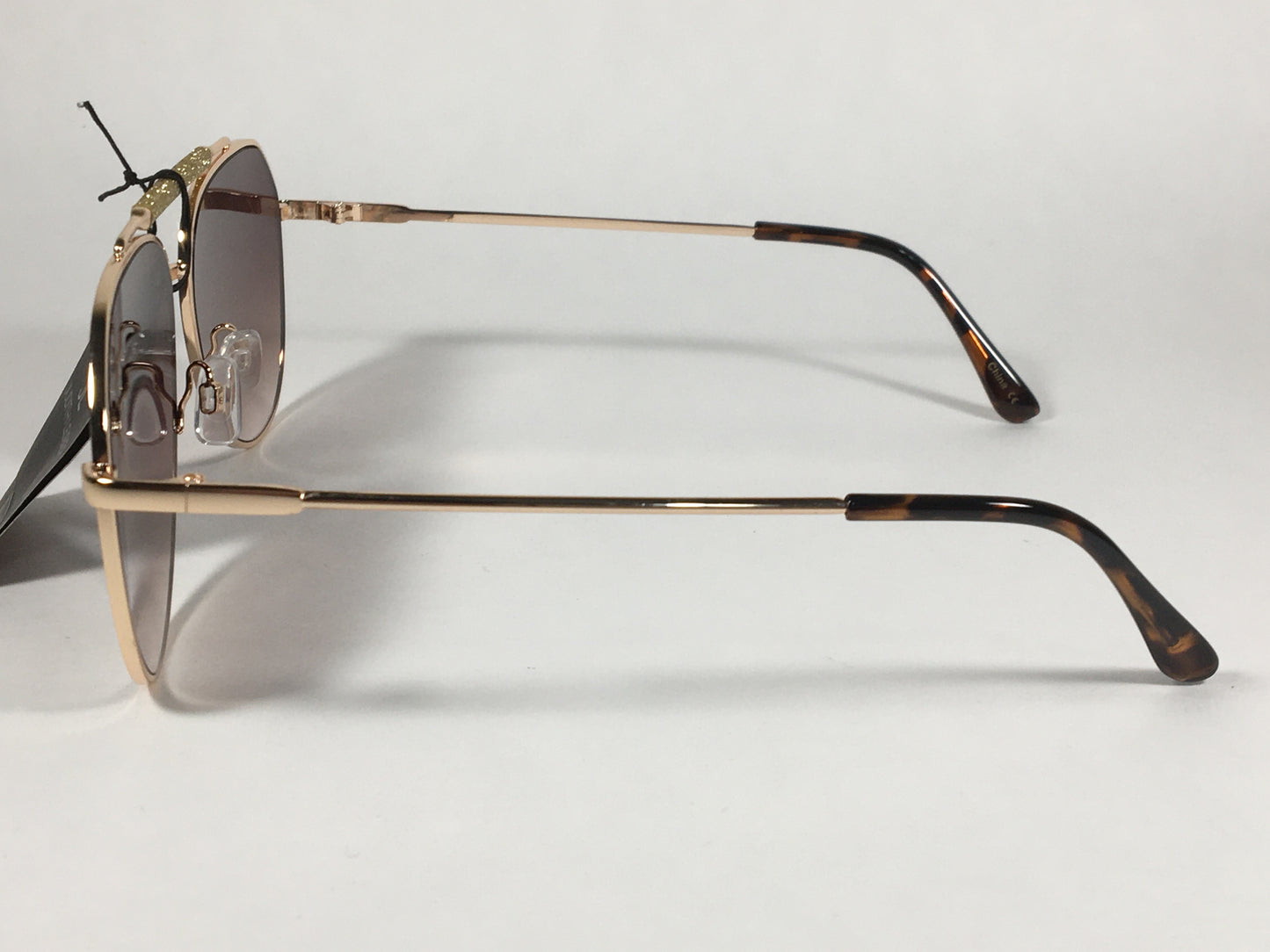 JL By Judith Leiber Lotus Aviator Sunglasses Gold Brown Frame Gold Bar Brown Gradient Lens - Sunglasses