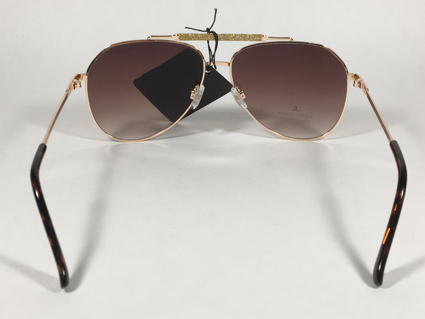 JL By Judith Leiber Lotus Aviator Sunglasses Gold Brown Frame Gold Bar Brown Gradient Lens - Sunglasses