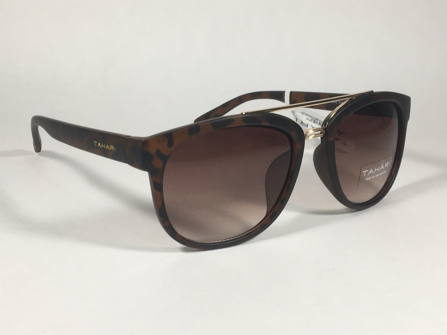 Tahari Brow Bar Designer Sunglasses Tortoise Brown Gold Brown Gradient Lens TH559 TS - Sunglasses