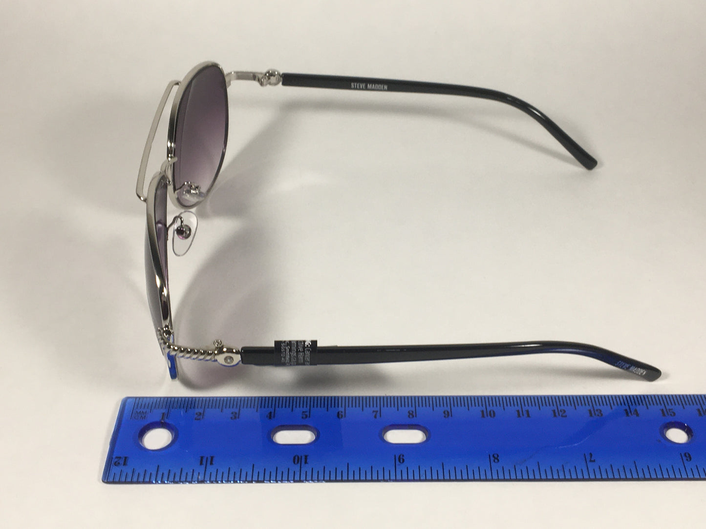 Steve Madden Aviator Sunglasses Silver Black Gray Smoke Gradient Lens Rhinestone - Sunglasses