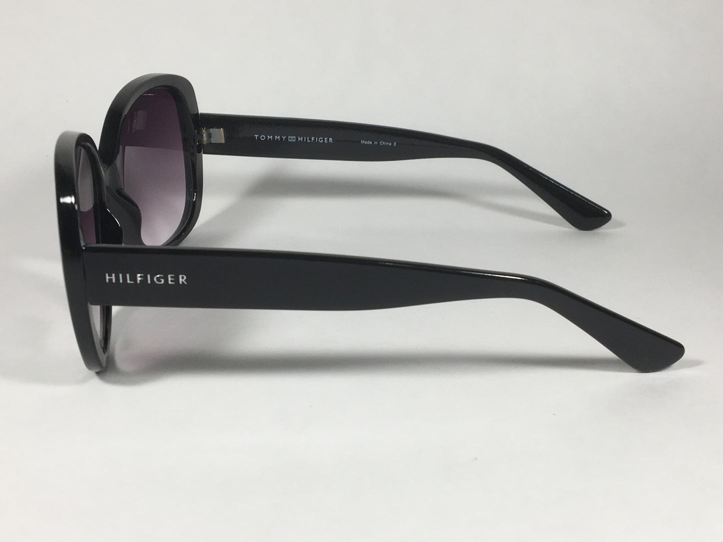 Tommy Hilfiger Dierdre Large Oval Sunglasses Shiny Black Frame Gray Gradient Lens DIERDRE WP OL436 - Sunglasses
