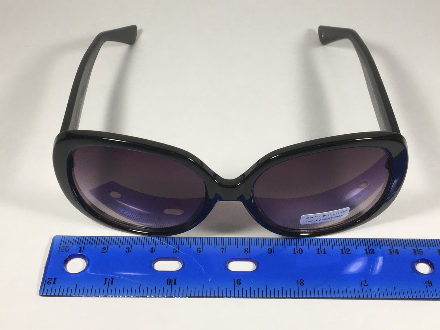 Tommy Hilfiger Dierdre Large Oval Sunglasses Shiny Black Frame Gray Gradient Lens DIERDRE WP OL436 - Sunglasses