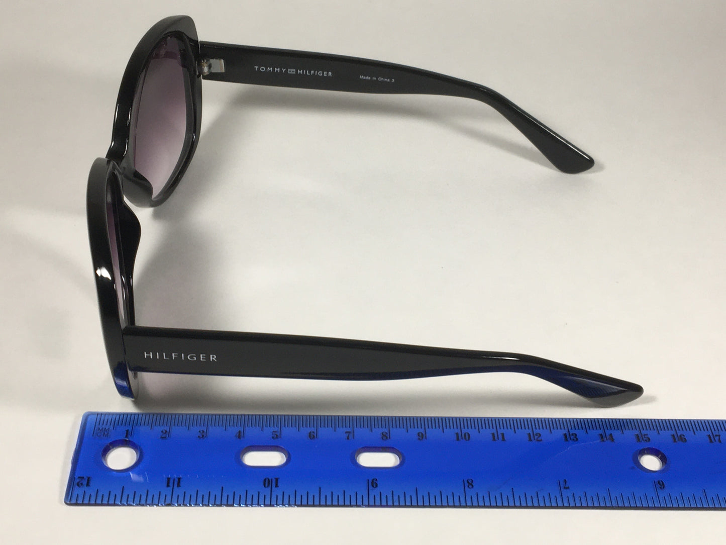 Tommy Hilfiger Dierdre Large Oval Sunglasses Shiny Black Frame Gray Gradient Lens DIERDRE WP OL436 - Sunglasses