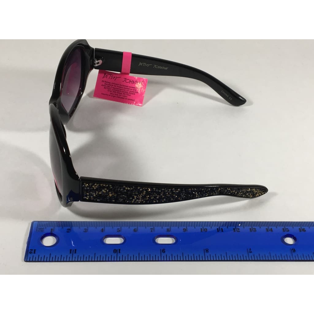 Betsey Johnson Oversized Sunglasses Black Gold Glitter Stone Gray Purple Gradient - Sunglasses