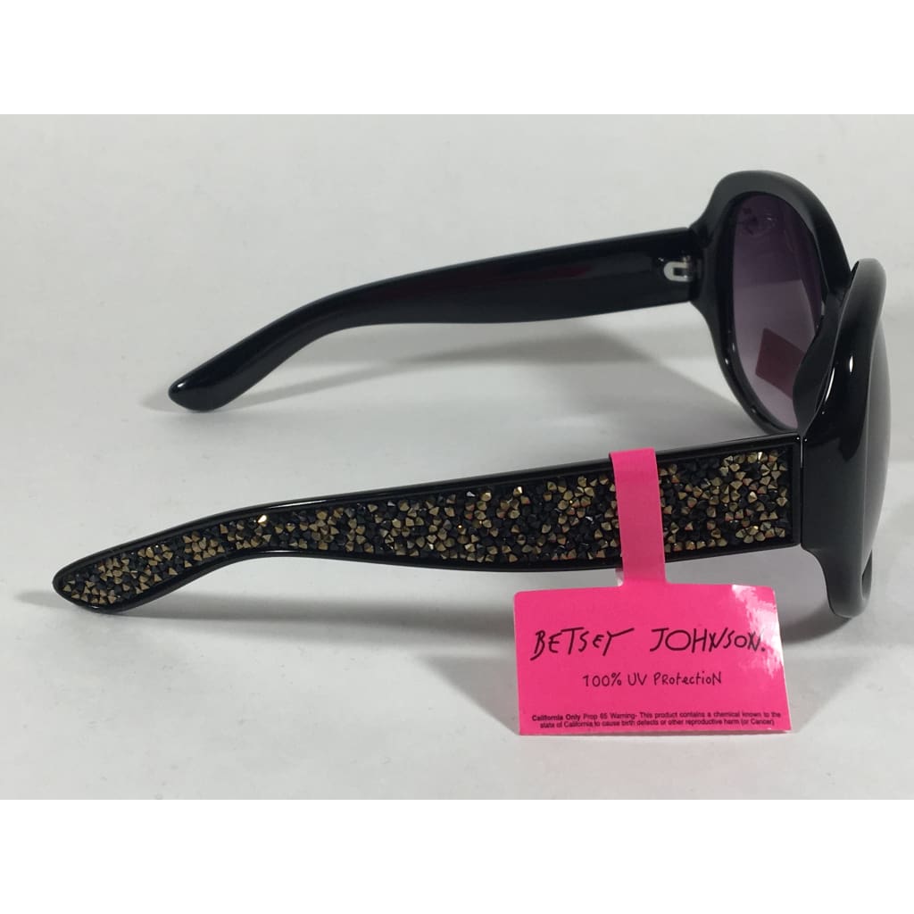 Betsey Johnson Oversized Sunglasses Black Gold Glitter Stone Gray Purple Gradient - Sunglasses