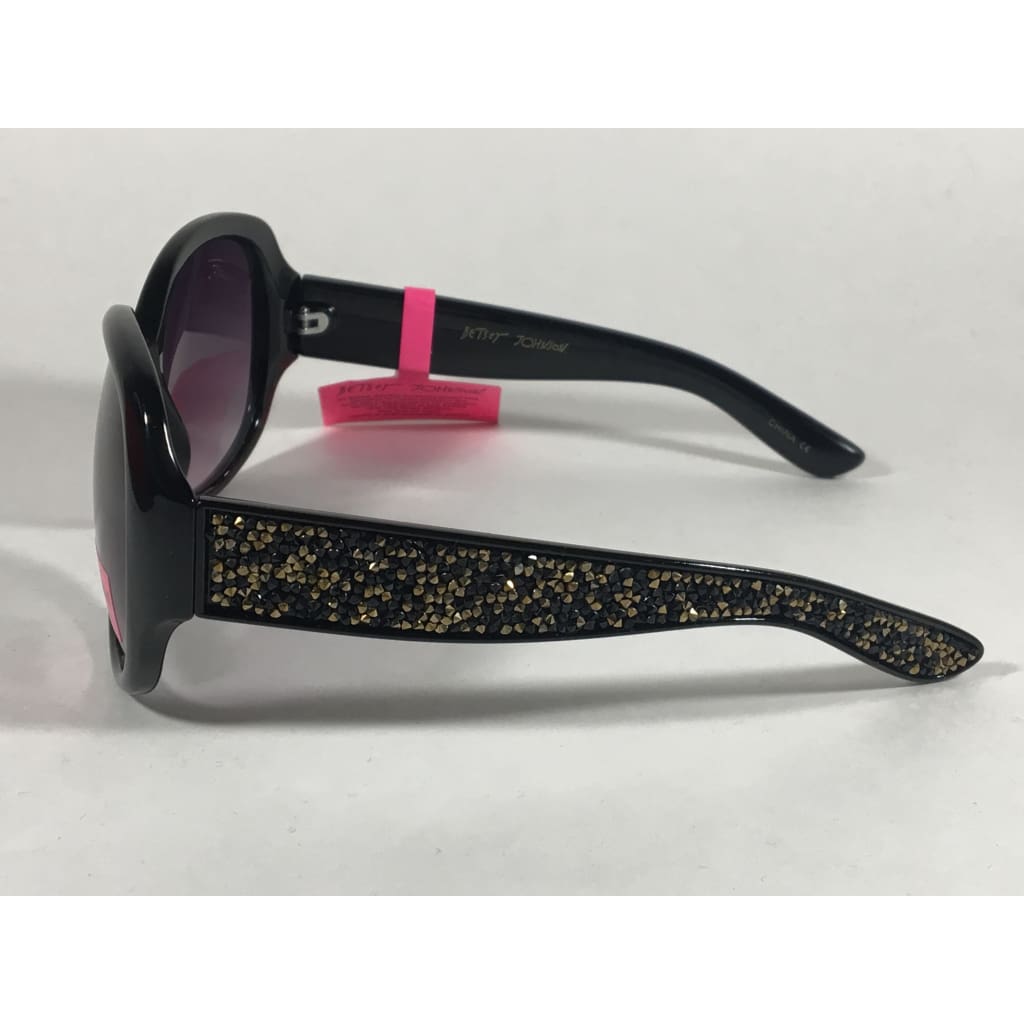 Betsey Johnson Oversized Sunglasses Black Gold Glitter Stone Gray Purple Gradient - Sunglasses