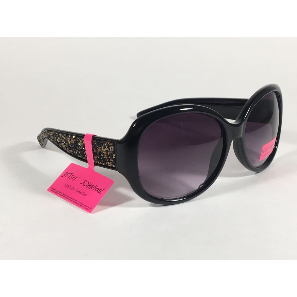 Betsey Johnson Oversized Sunglasses Black Gold Glitter Stone Gray Purple Gradient - Sunglasses