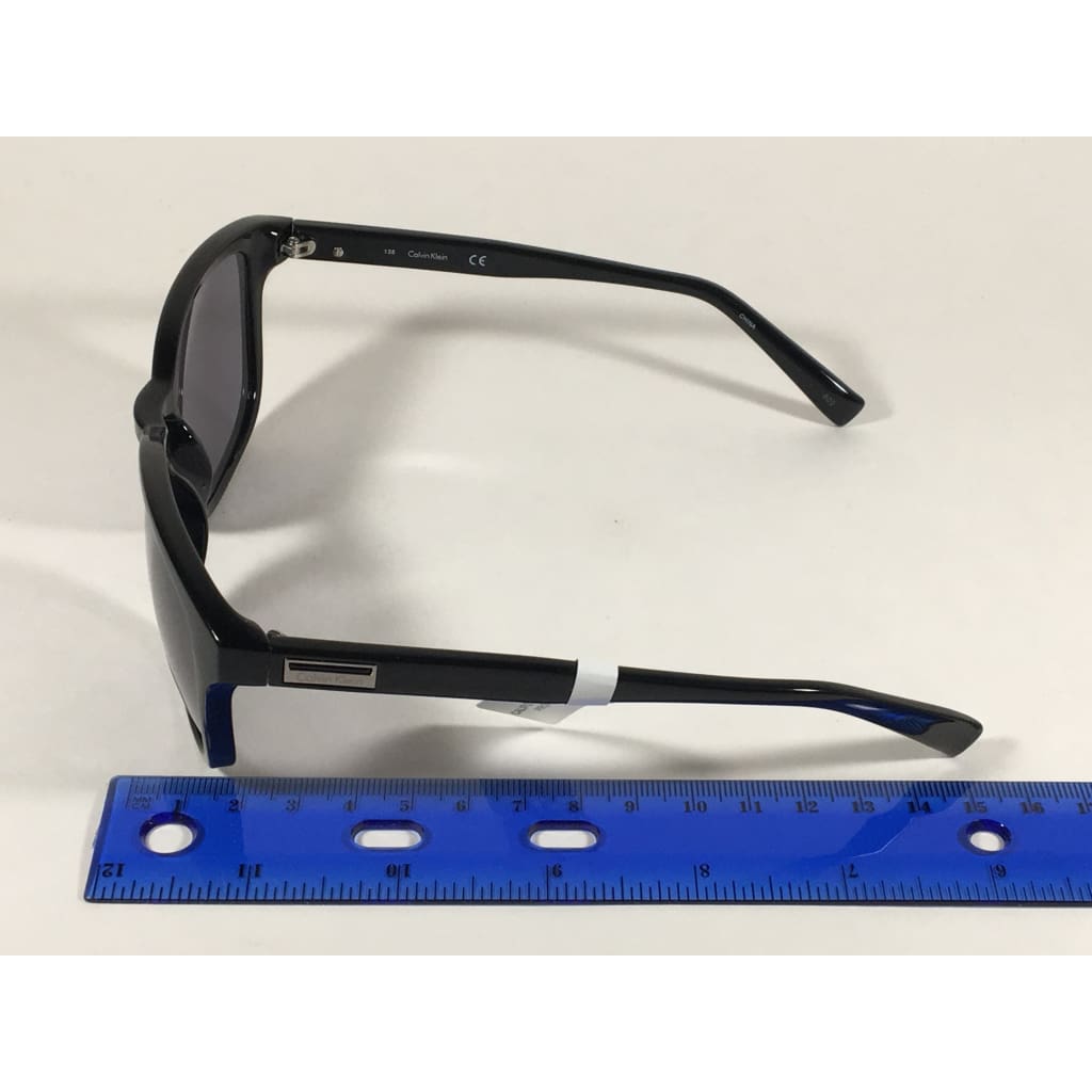 Calvin Klein R720S 001 Keyhole Rectangle Sunglasses Black Gloss Gray Lens - Sunglasses