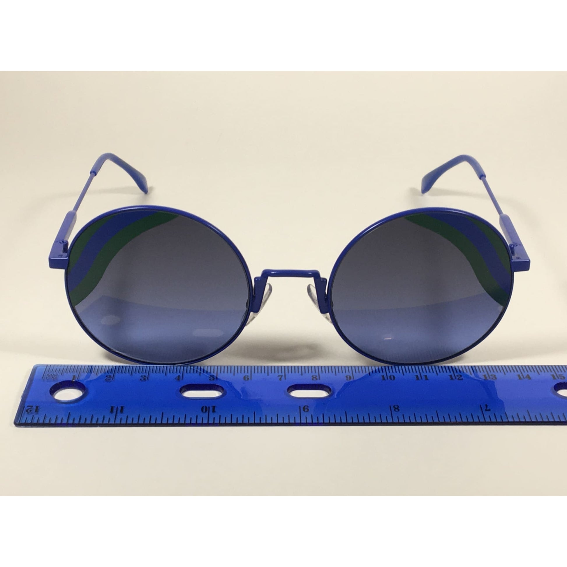 Fendi Round Sunglasses Blue Green Metal Frame Gray Smoke Lens FF0248/S PJP BLUE - Sunglasses