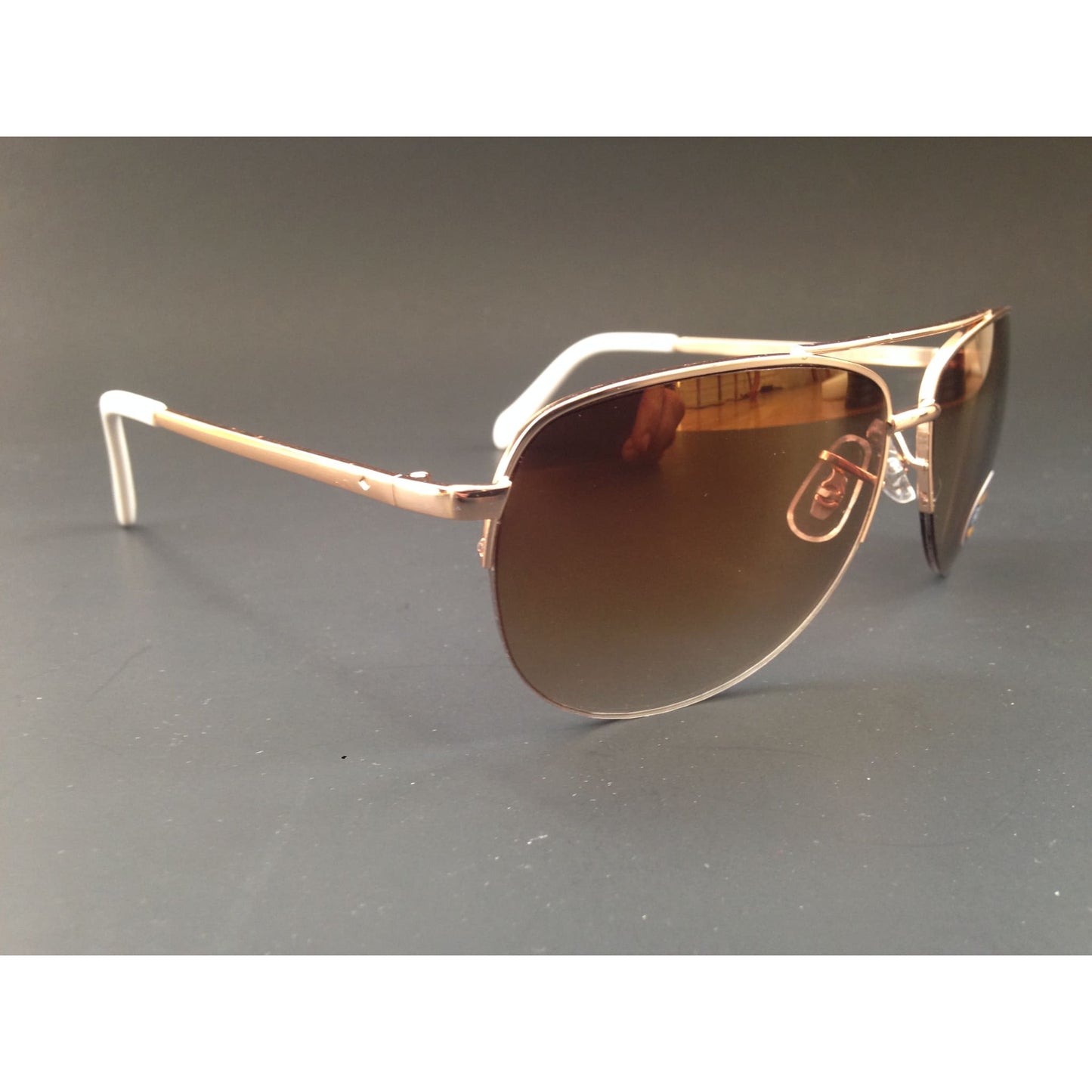 Fossil Aviator Sunglasses Semi Rim Gold Frame Yellow Brown Gradient Mirror Lens FW5 - Sunglasses