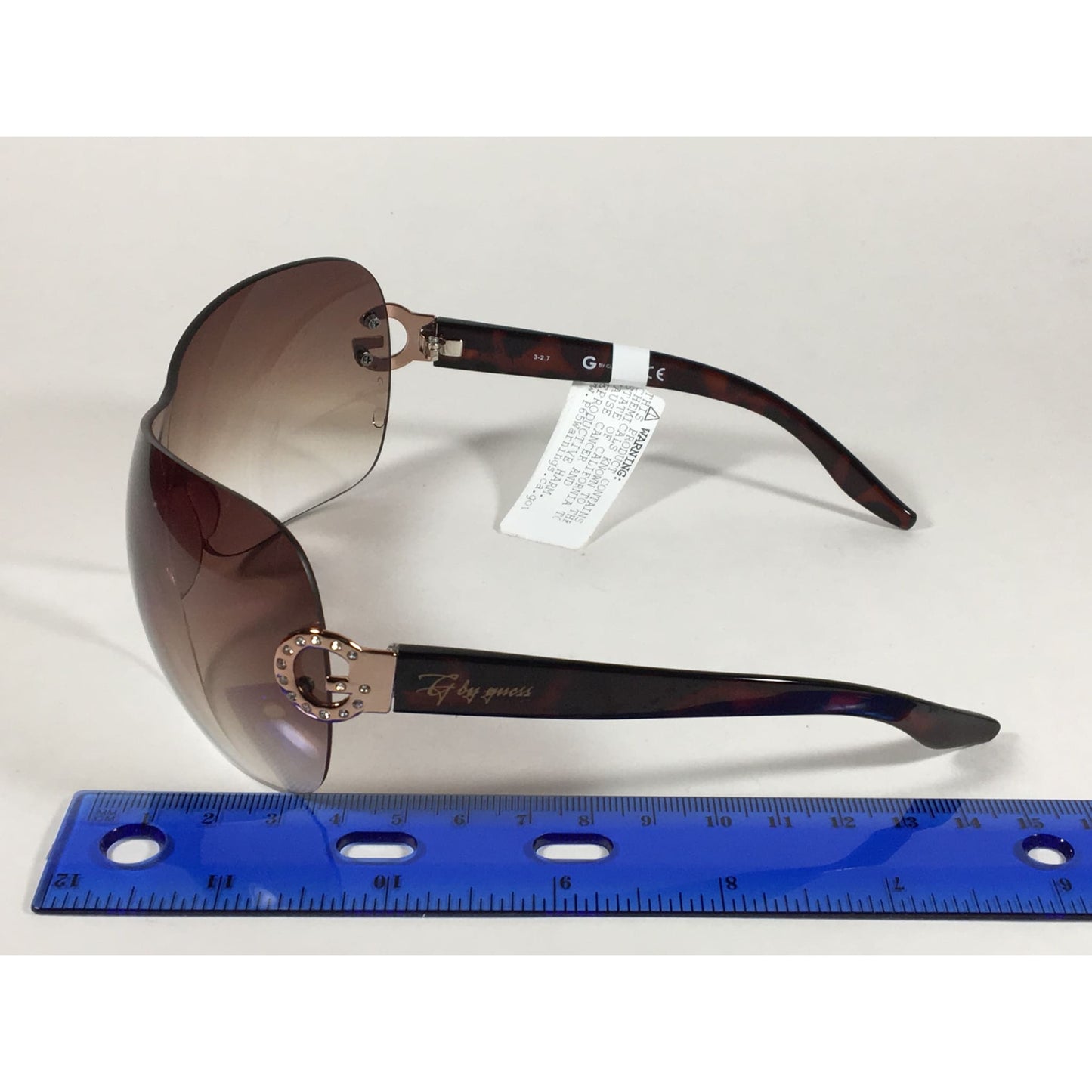 G By Guess Shield Sunglasses Brown Tortoise Gradient Lens Rhinestone Temples Ggu1020 To-34 - Sunglasses