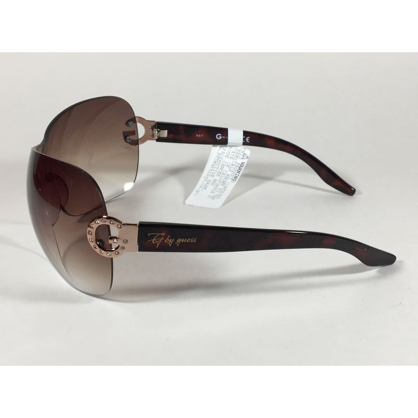 G By Guess Shield Sunglasses Brown Tortoise Gradient Lens Rhinestone Temples Ggu1020 To-34 - Sunglasses