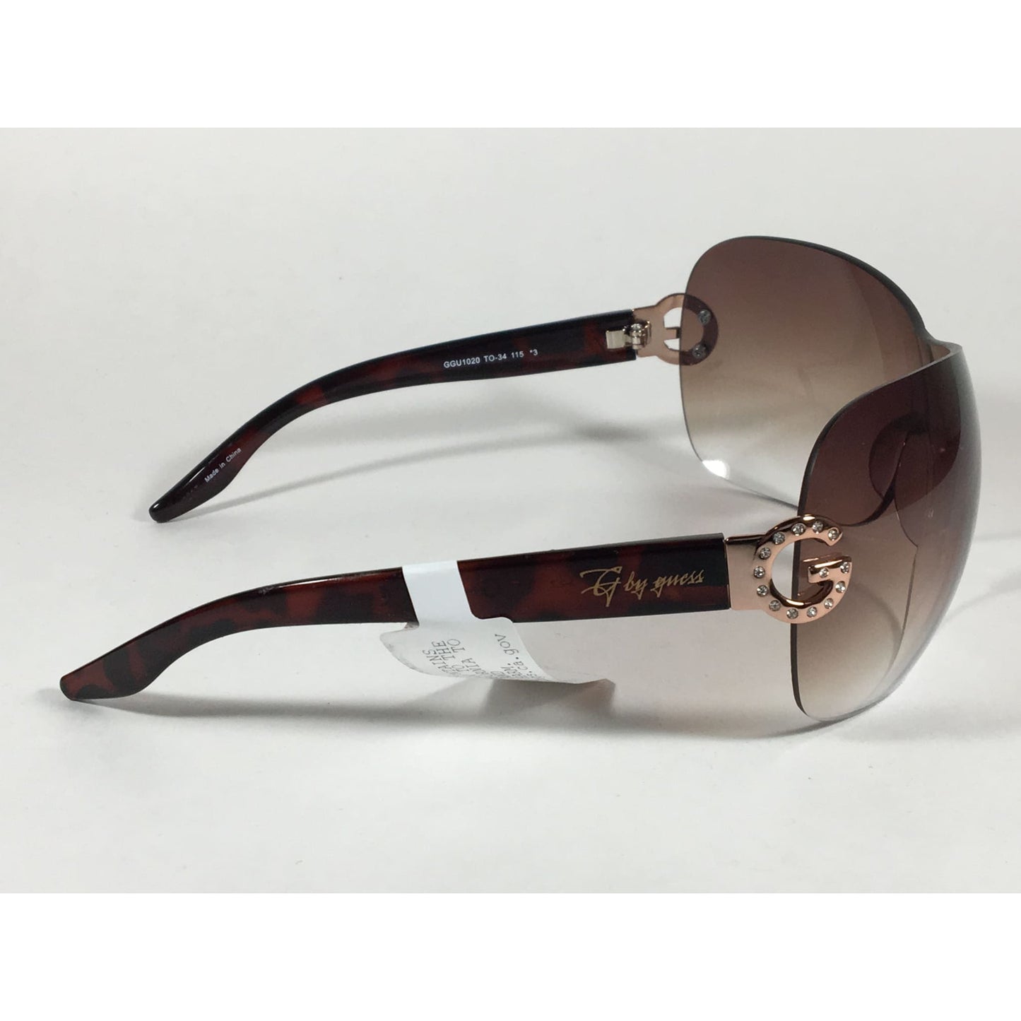 G By Guess Shield Sunglasses Brown Tortoise Gradient Lens Rhinestone Temples Ggu1020 To-34 - Sunglasses