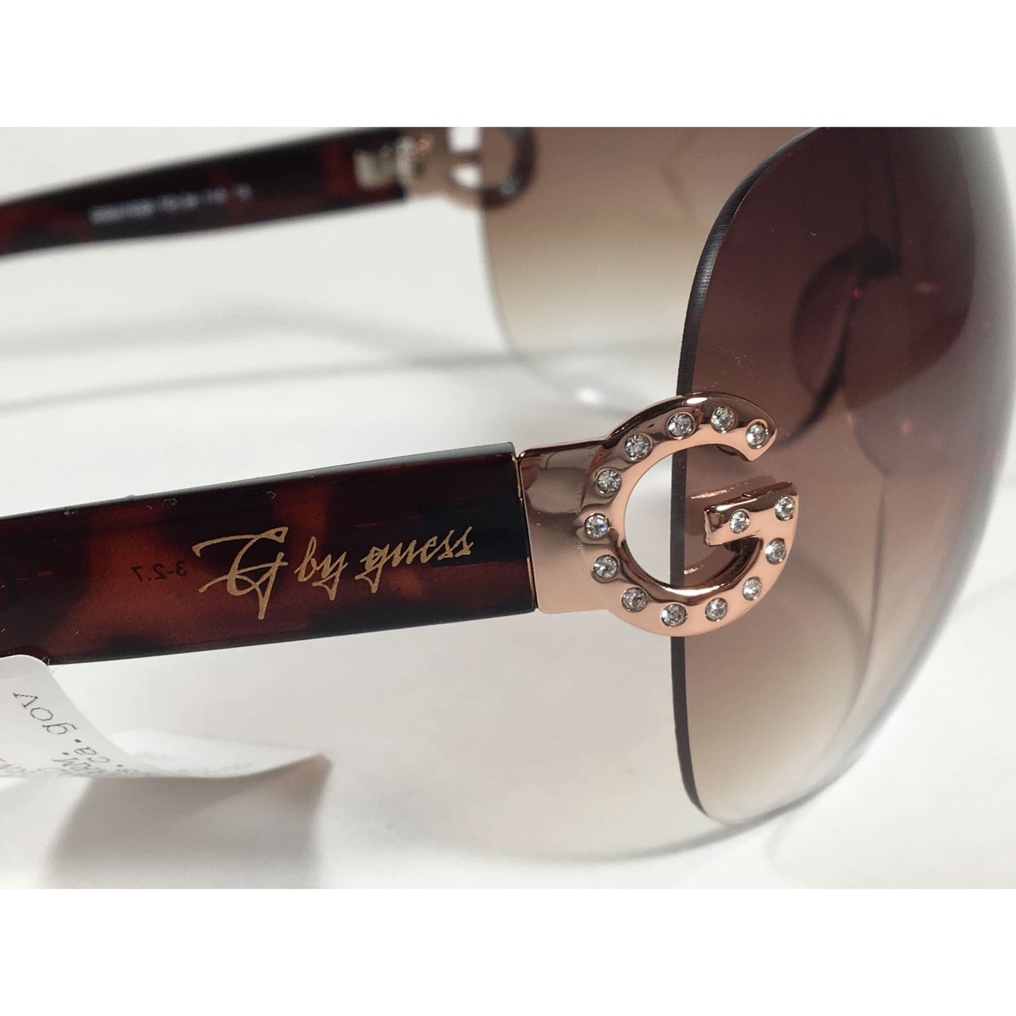 G By Guess Shield Sunglasses Brown Tortoise Gradient Lens Rhinestone Temples Ggu1020 To-34 - Sunglasses