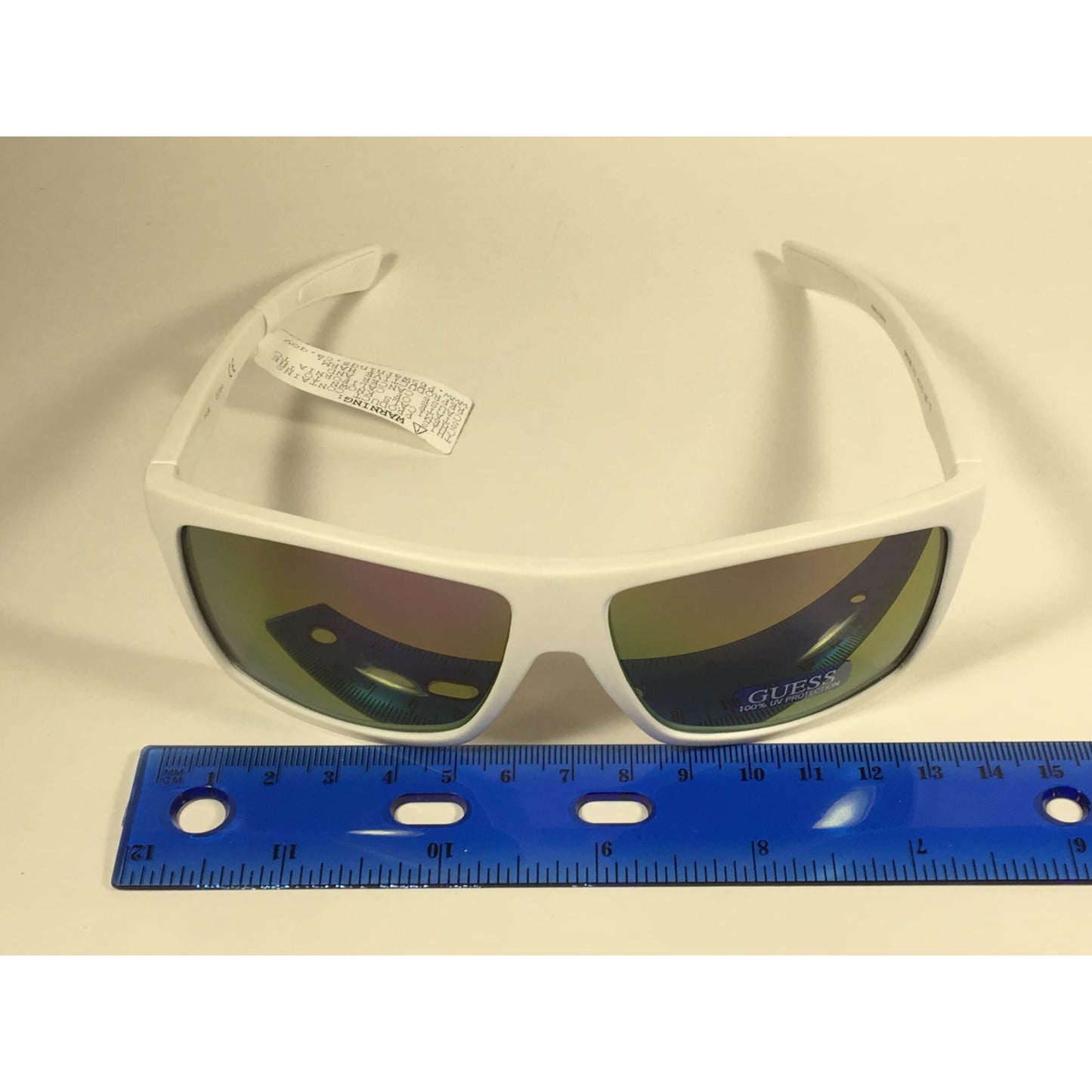 Guess Rectangle Sunglasses Matte White Ivory Frame Multicolor Mirror Flash Lens GF0198 21G - Sunglasses