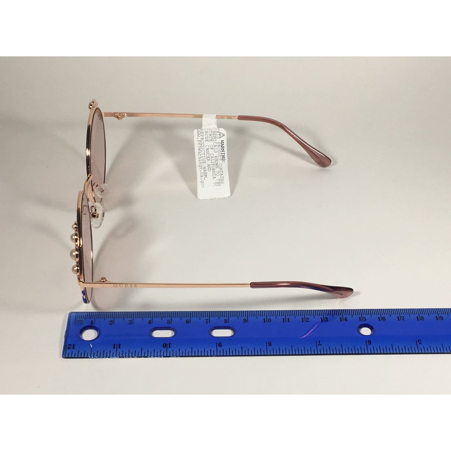 Guess Round Pearl Sunglasses Rose Gold Metal Frame Pink Lens GF0355 28T - Sunglasses