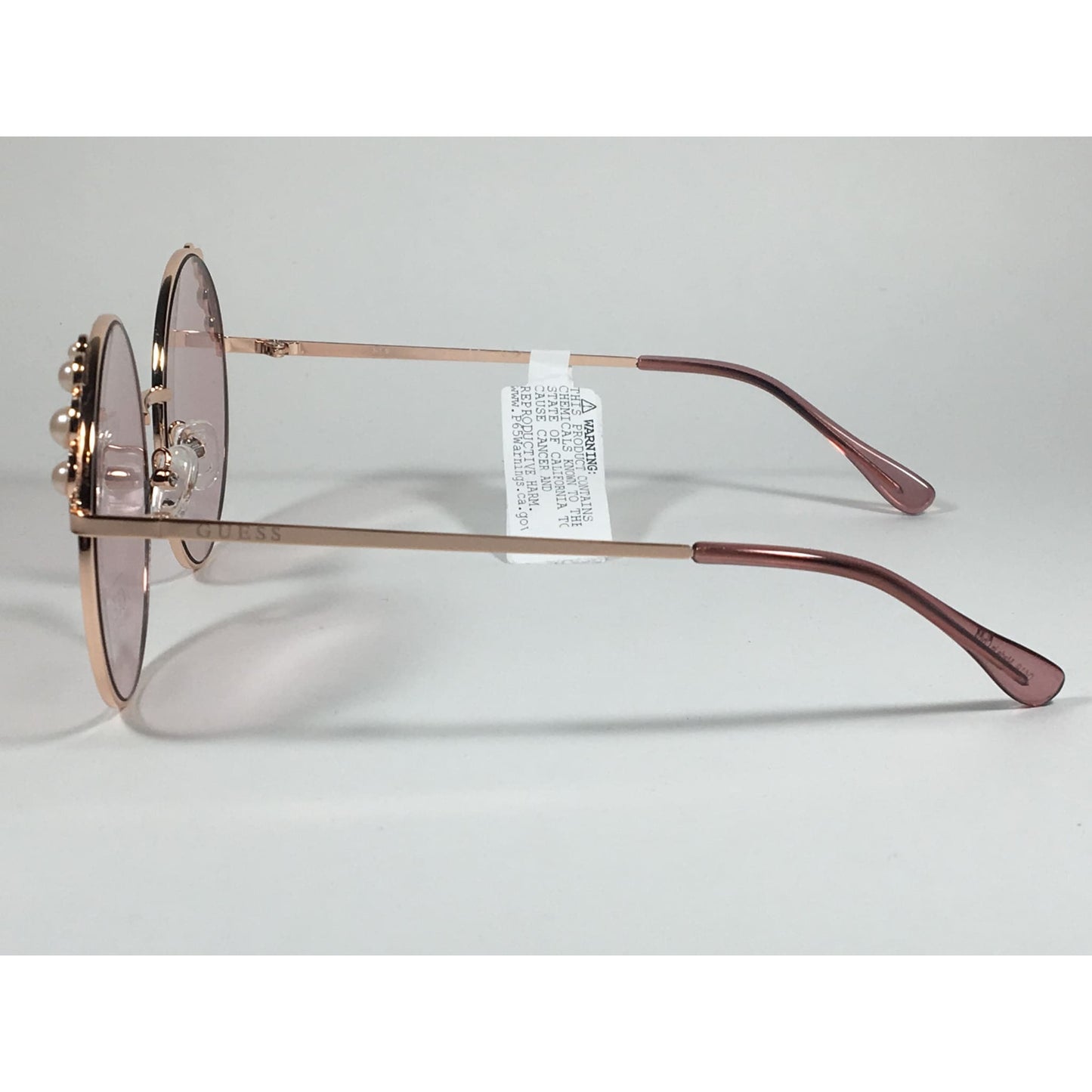 Guess Round Pearl Sunglasses Rose Gold Metal Frame Pink Lens GF0355 28T - Sunglasses