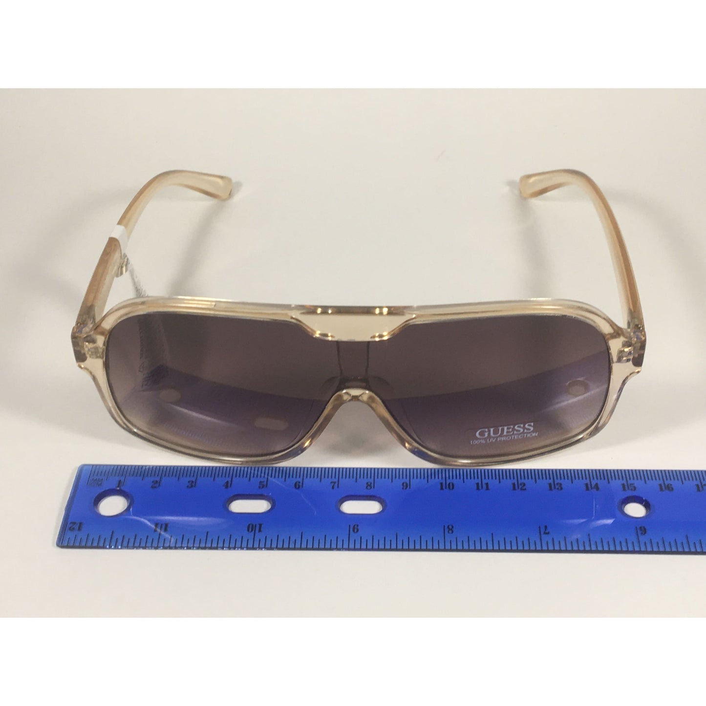 Guess Shield Sunglasses Tan Crystal Plastic Frame Brown Gradient Lens GF0368 59F - Sunglasses