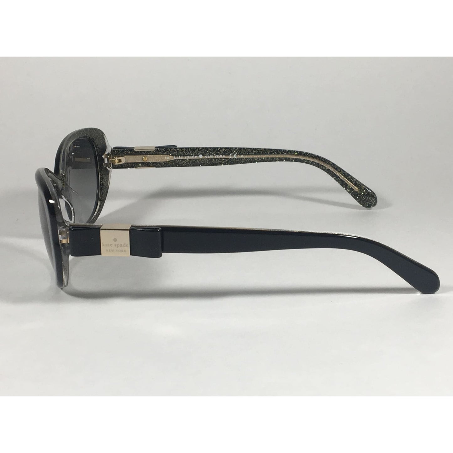 Kate Spade Chandra X84 Y7 Flat Oval Sunglasses Black Gold Glitter Gray Gradient Lens - Sunglasses