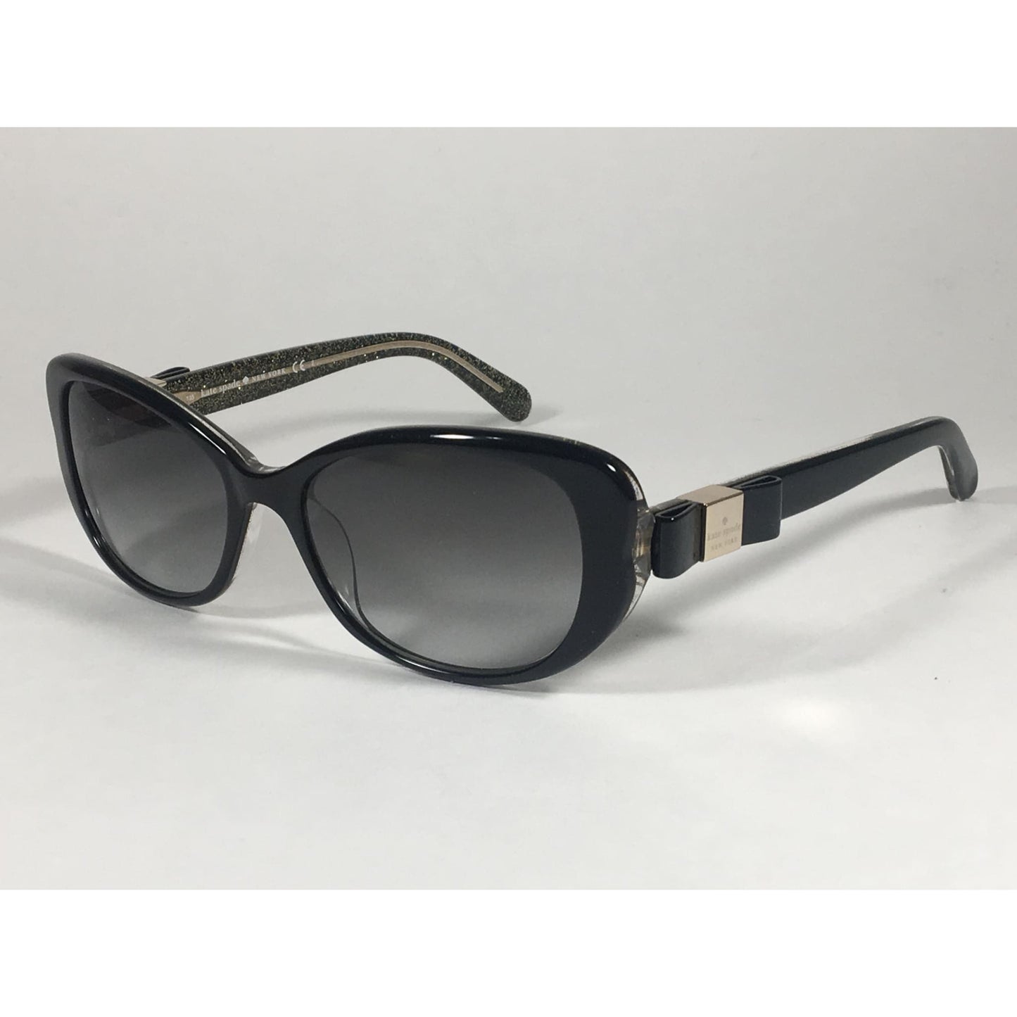 Kate Spade Chandra X84 Y7 Flat Oval Sunglasses Black Gold Glitter Gray Gradient Lens - Sunglasses