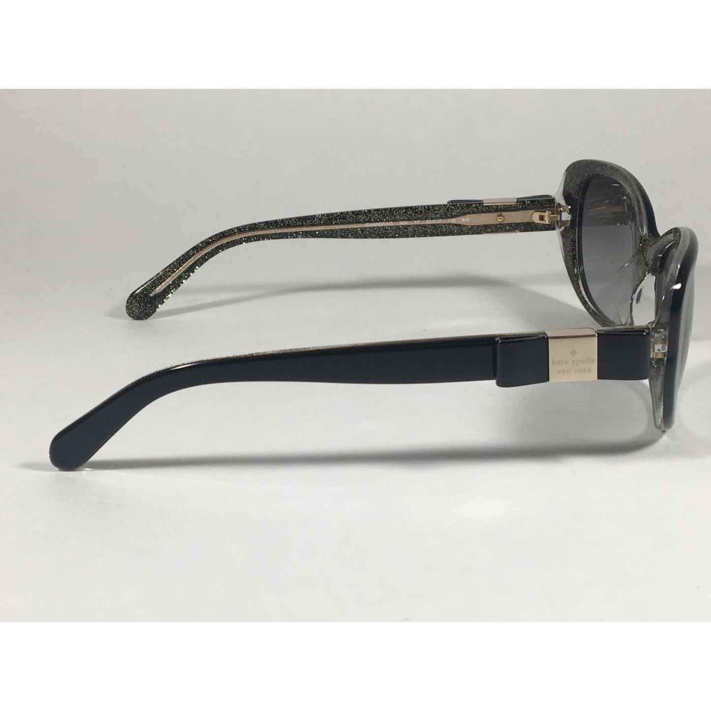 Kate Spade Chandra X84 Y7 Flat Oval Sunglasses Black Gold Glitter Gray Gradient Lens - Sunglasses
