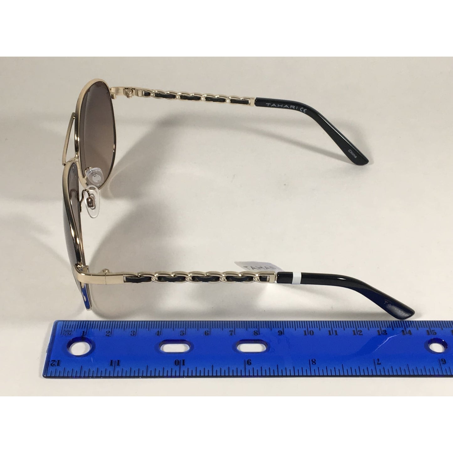New Tahari Aviator Sunglasses Gold Black Leather Chord Gray Gradient Lens TH649 GLDOX - Sunglasses