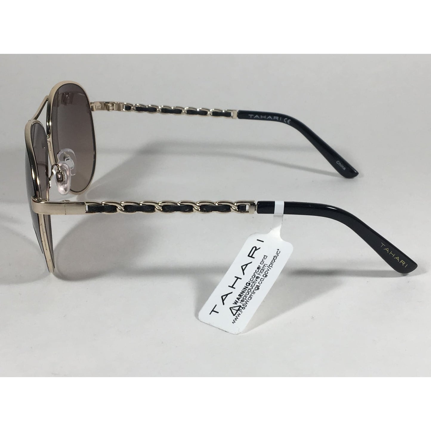 New Tahari Aviator Sunglasses Gold Black Leather Chord Gray Gradient Lens TH649 GLDOX - Sunglasses
