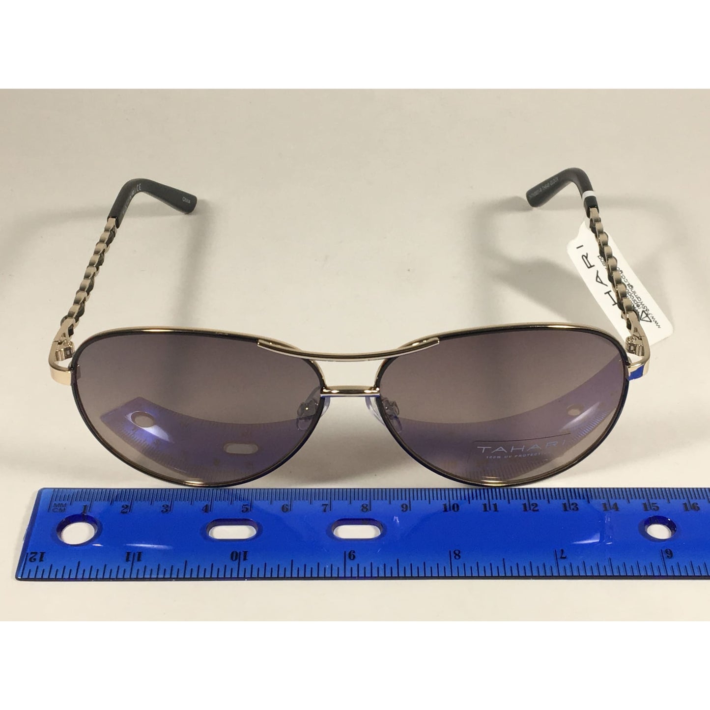 New Tahari Aviator Sunglasses Gold Black Leather Chord Gray Gradient Lens TH649 GLDOX - Sunglasses