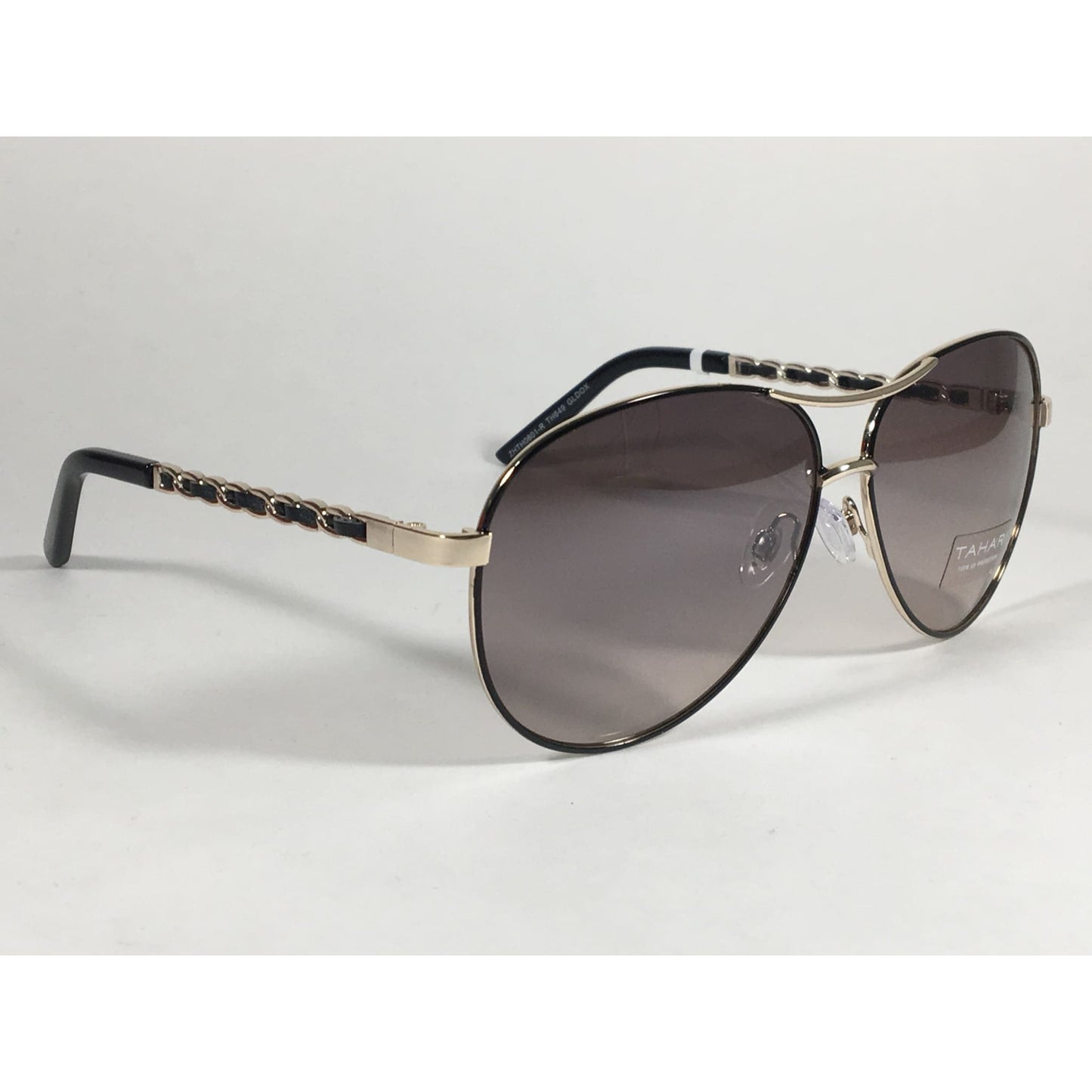 New Tahari Aviator Sunglasses Gold Black Leather Chord Gray Gradient Lens TH649 GLDOX - Sunglasses