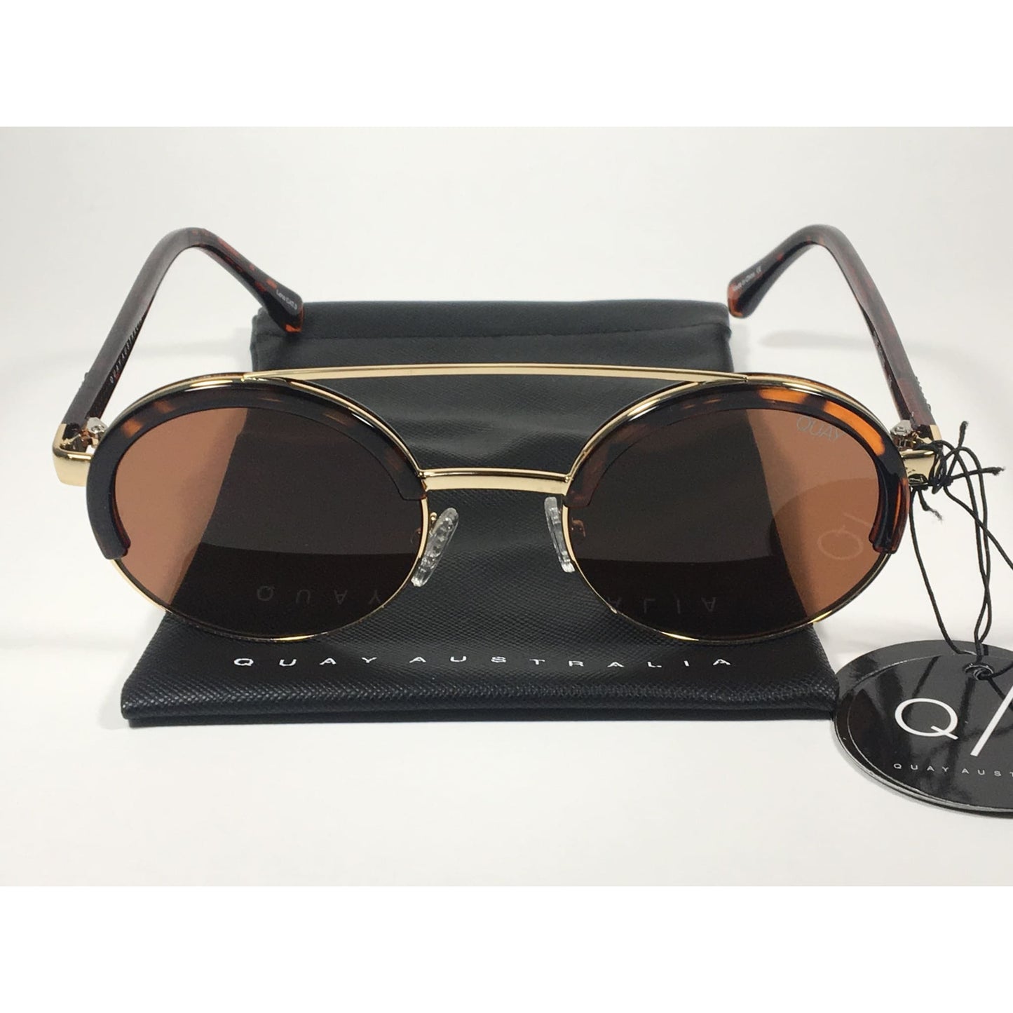 Quay Australia QW000365 TORT/BRN Come Around Round Brown Bar Sunglasses Tortoise Gold Frame Brown Lens - Sunglasses