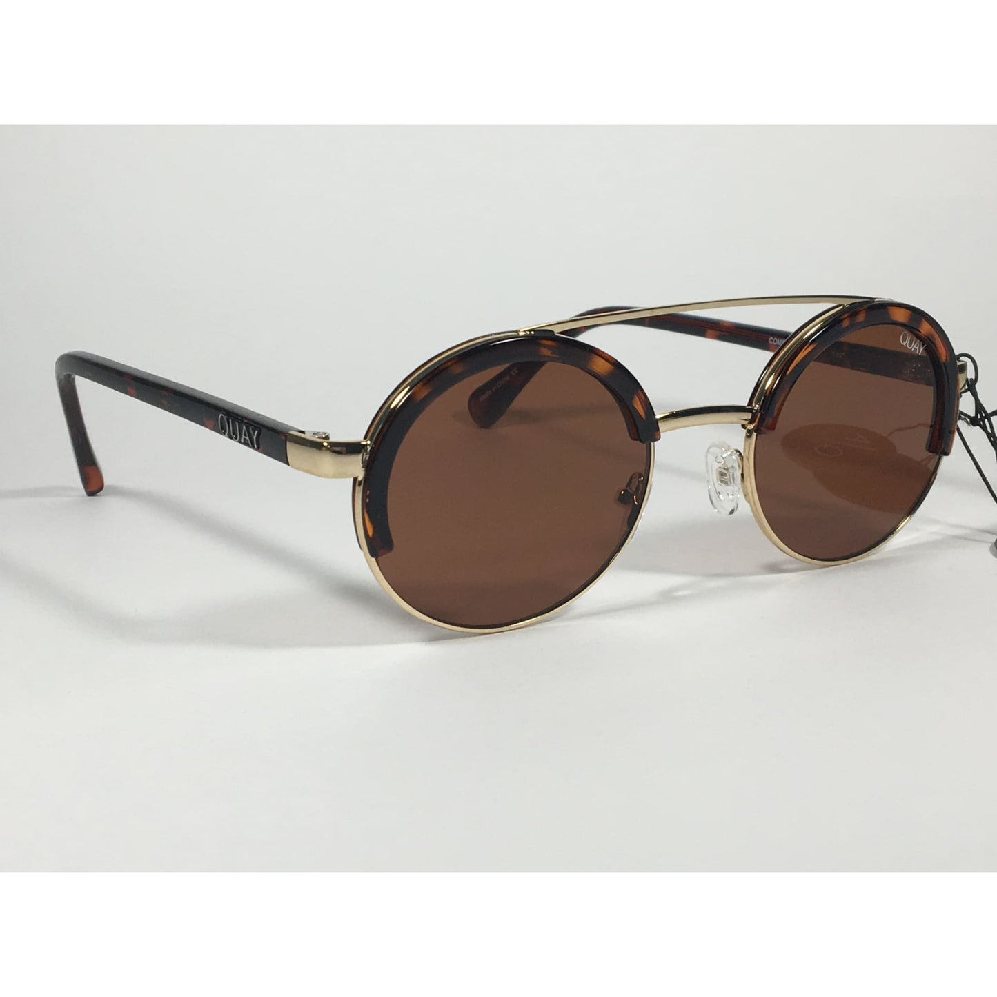 Quay Australia QW000365 TORT/BRN Come Around Round Brown Bar Sunglasses Tortoise Gold Frame Brown Lens - Sunglasses