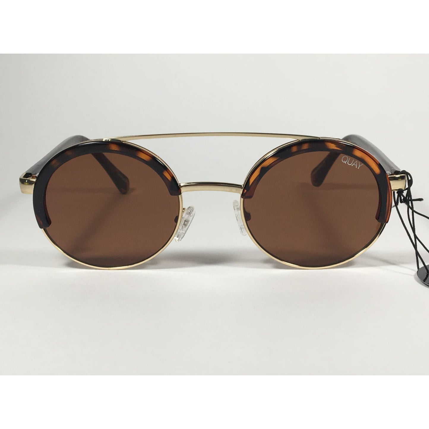 Quay Australia QW000365 TORT/BRN Come Around Round Brown Bar Sunglasses Tortoise Gold Frame Brown Lens - Sunglasses