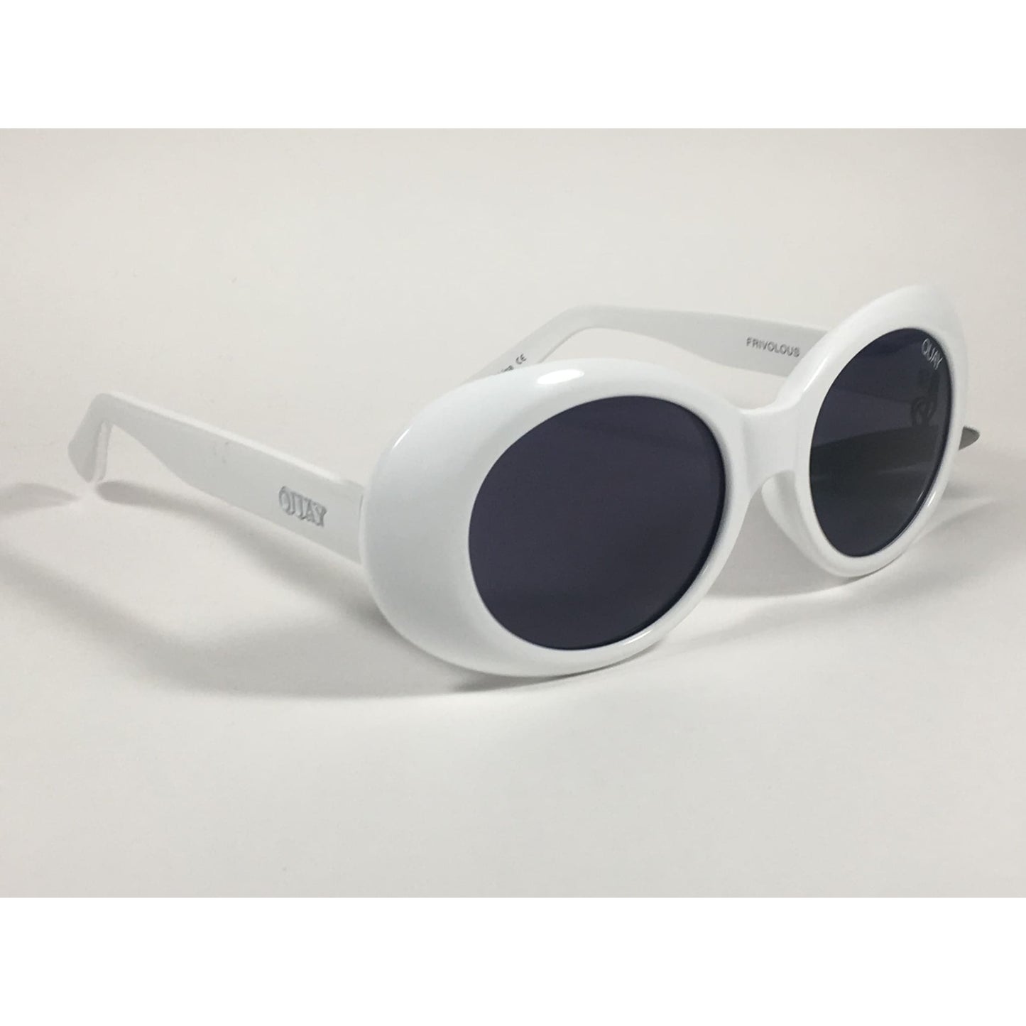 Quay Frivolous Oval Sunglasses White Plastic Frame Smoke Gray Lens QW000293 WHT/SMK - Sunglasses