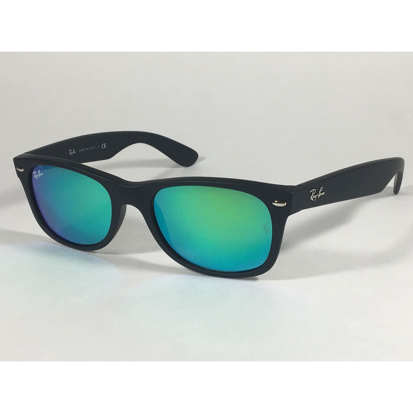 Ray-Ban New Wayfarer Sunglasses RB2132 622/19 Matte Black Green Aqua Flash Lens - Sunglasses