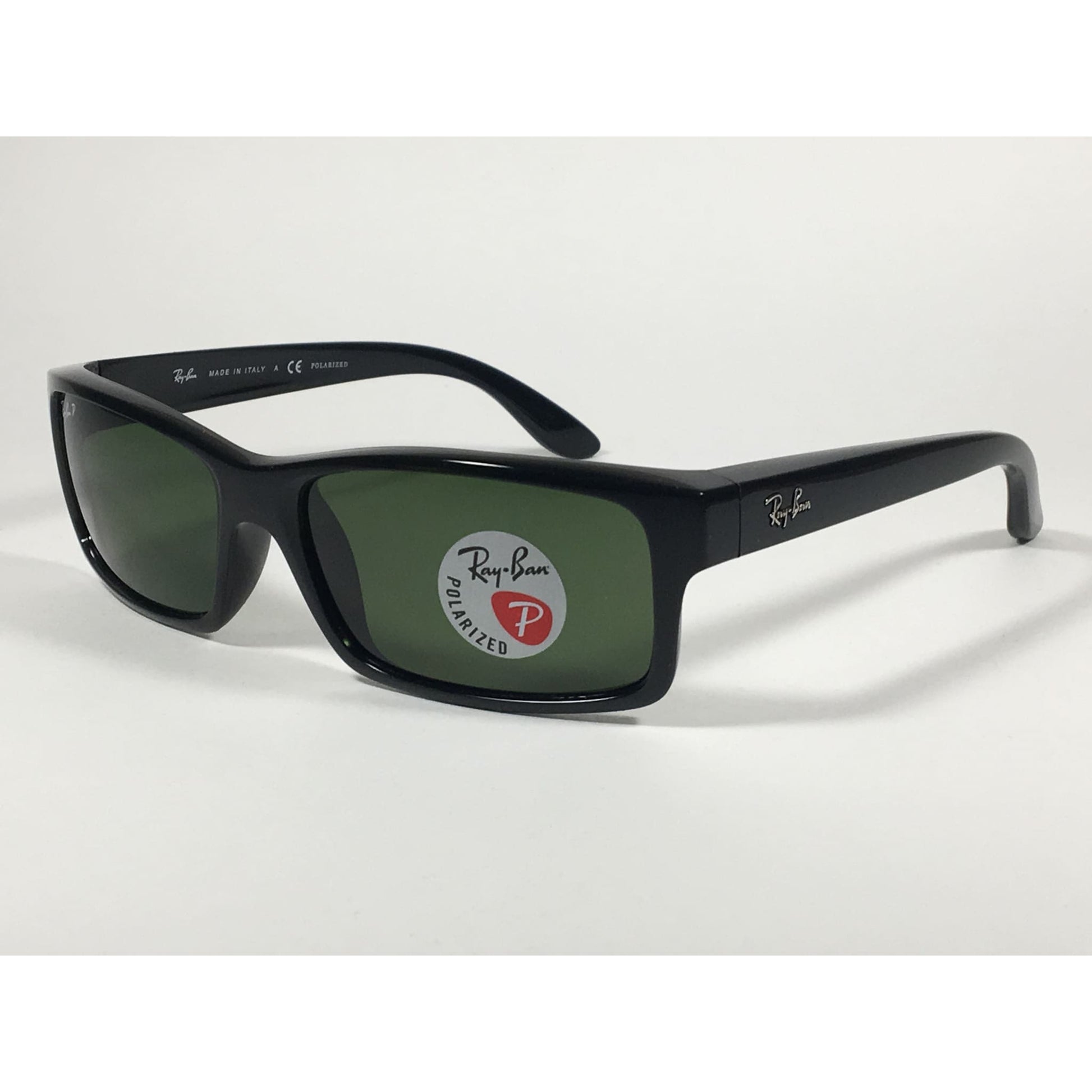 Ray-Ban Polarized Active Rectangle Sunglasses Black Gloss Nylon Frame Green Lens RB4151 601/2P - Sunglasses