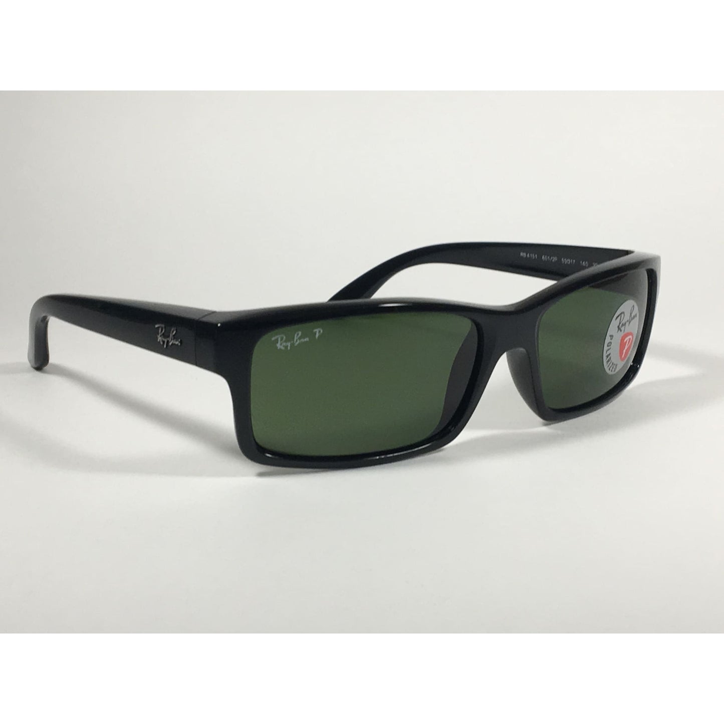 Ray-Ban Polarized Active Rectangle Sunglasses Black Gloss Nylon Frame Green Lens RB4151 601/2P - Sunglasses