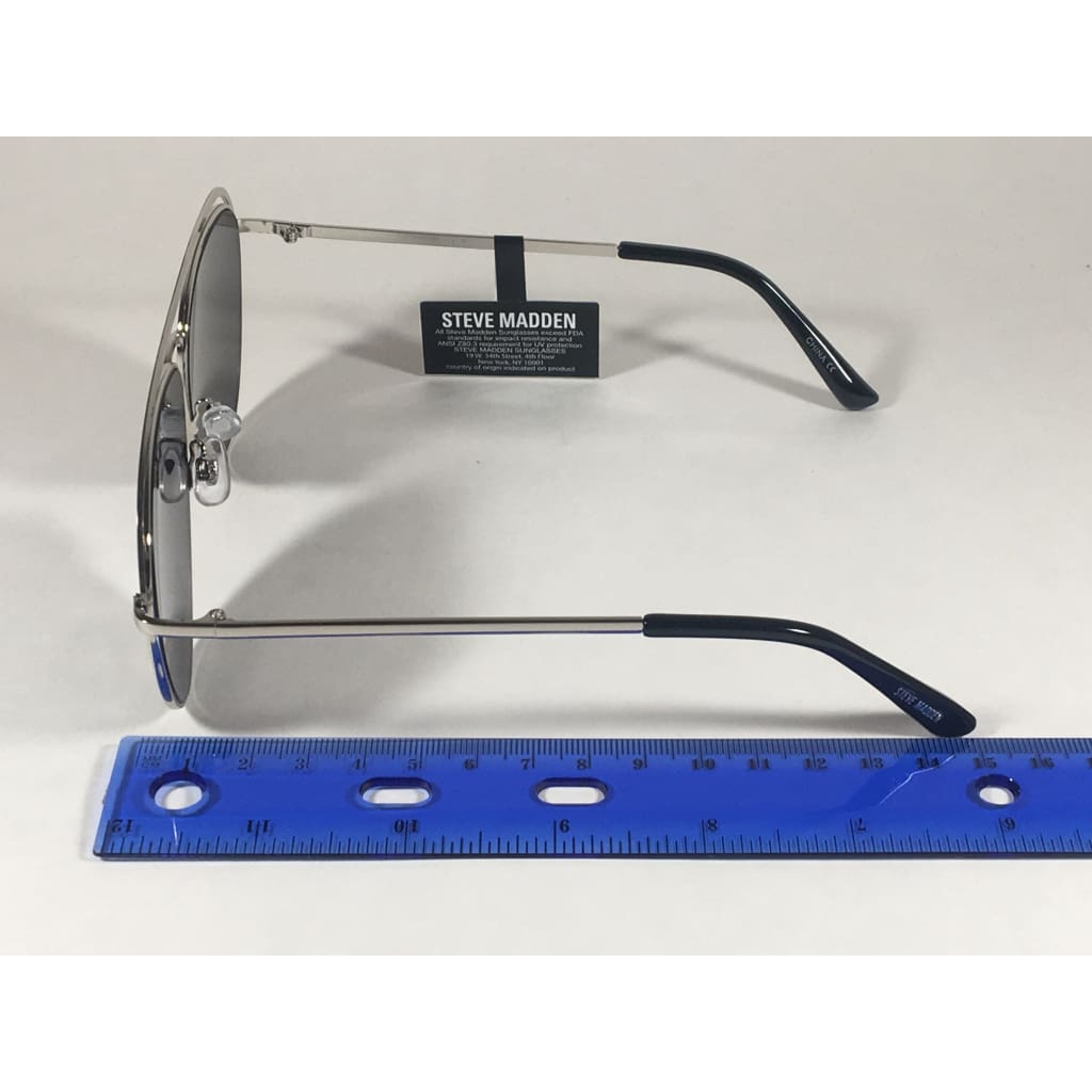 Steve Madden Pilot Aviator Sunglasses Top Bar Silver Black Frame Gray Lens Sm482116 Black - Sunglasses