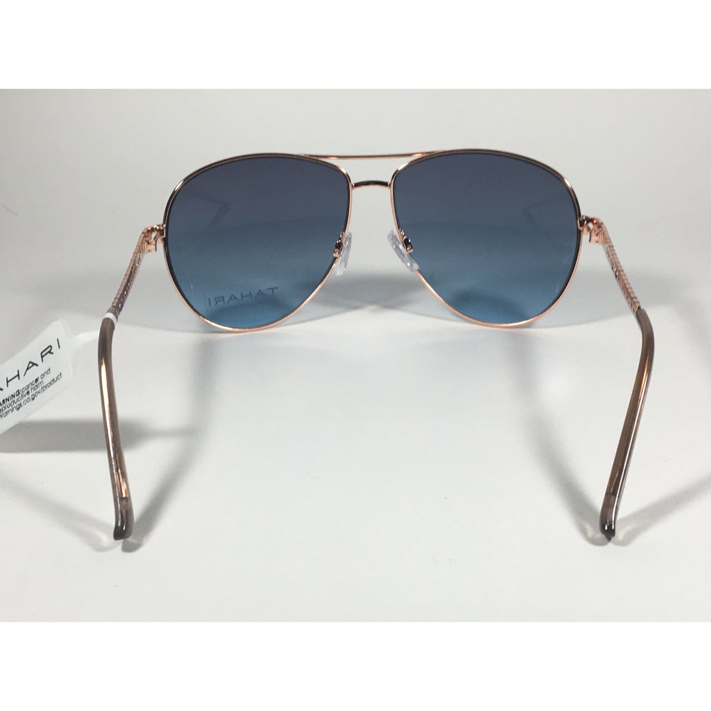 Tahari Aviator Pilot Sunglasses Rose Gold and Nude Frame Blue Lens TH757 RGDN - Sunglasses
