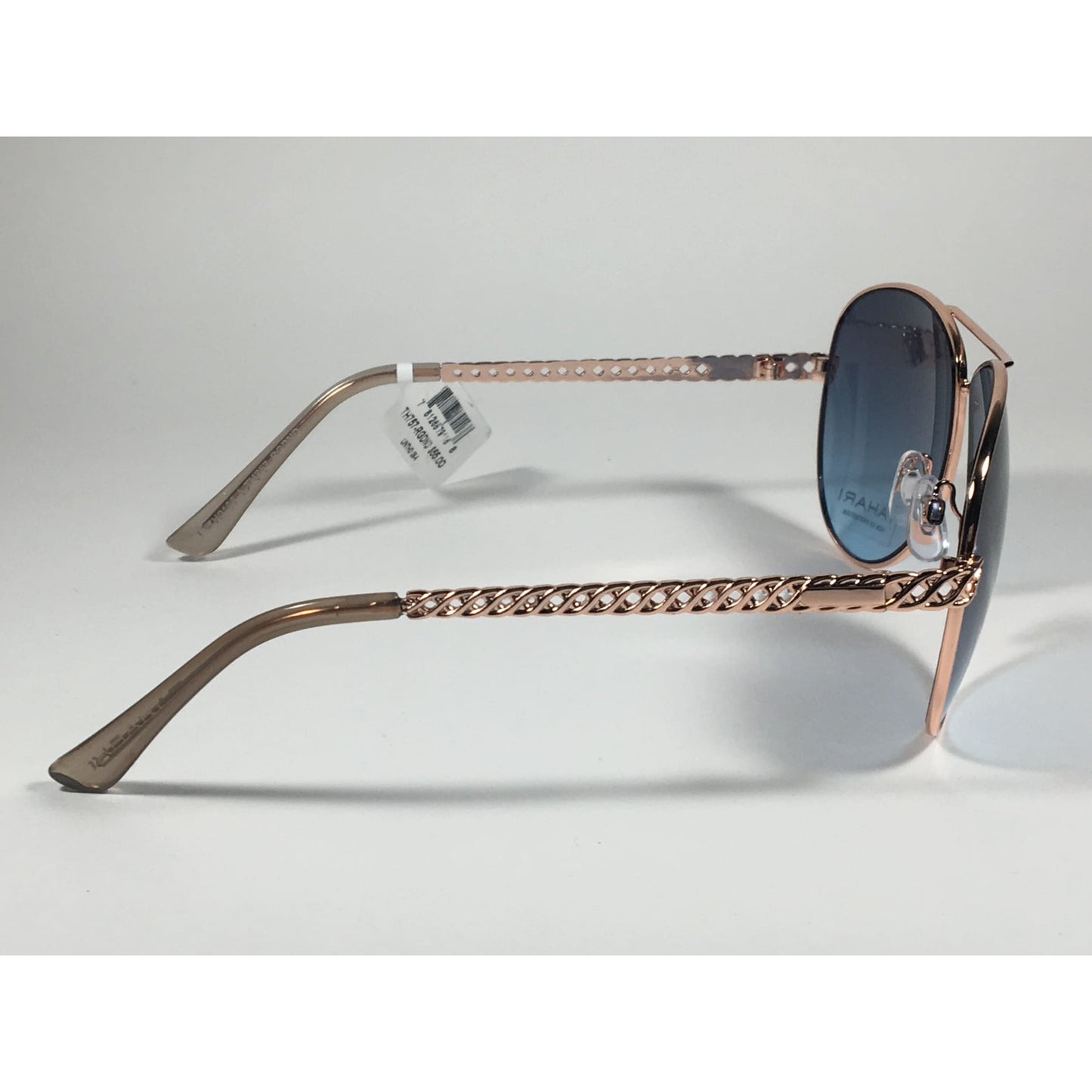 Tahari Aviator Pilot Sunglasses Rose Gold and Nude Frame Blue Lens TH757 RGDN - Sunglasses
