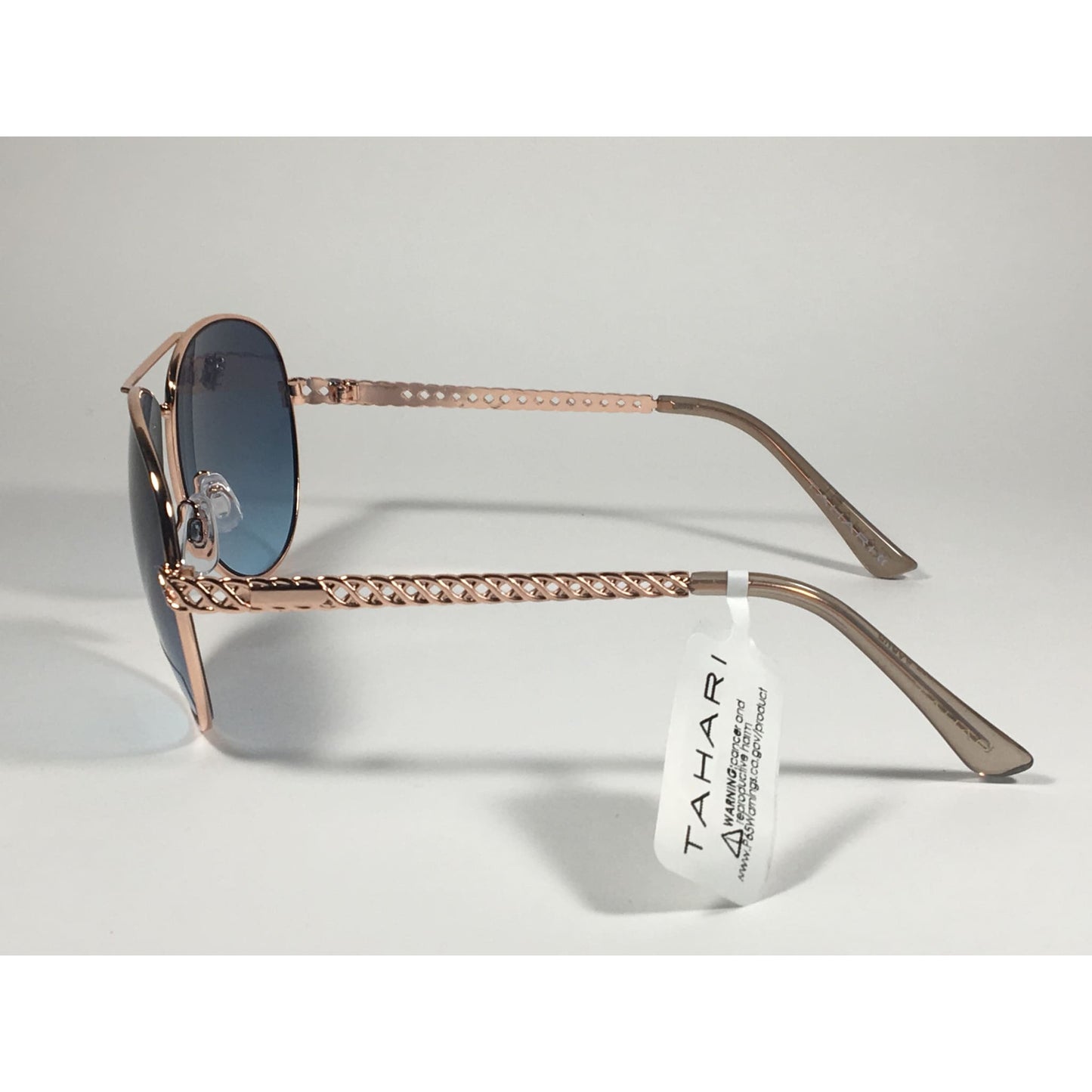 Tahari Aviator Pilot Sunglasses Rose Gold and Nude Frame Blue Lens TH757 RGDN - Sunglasses
