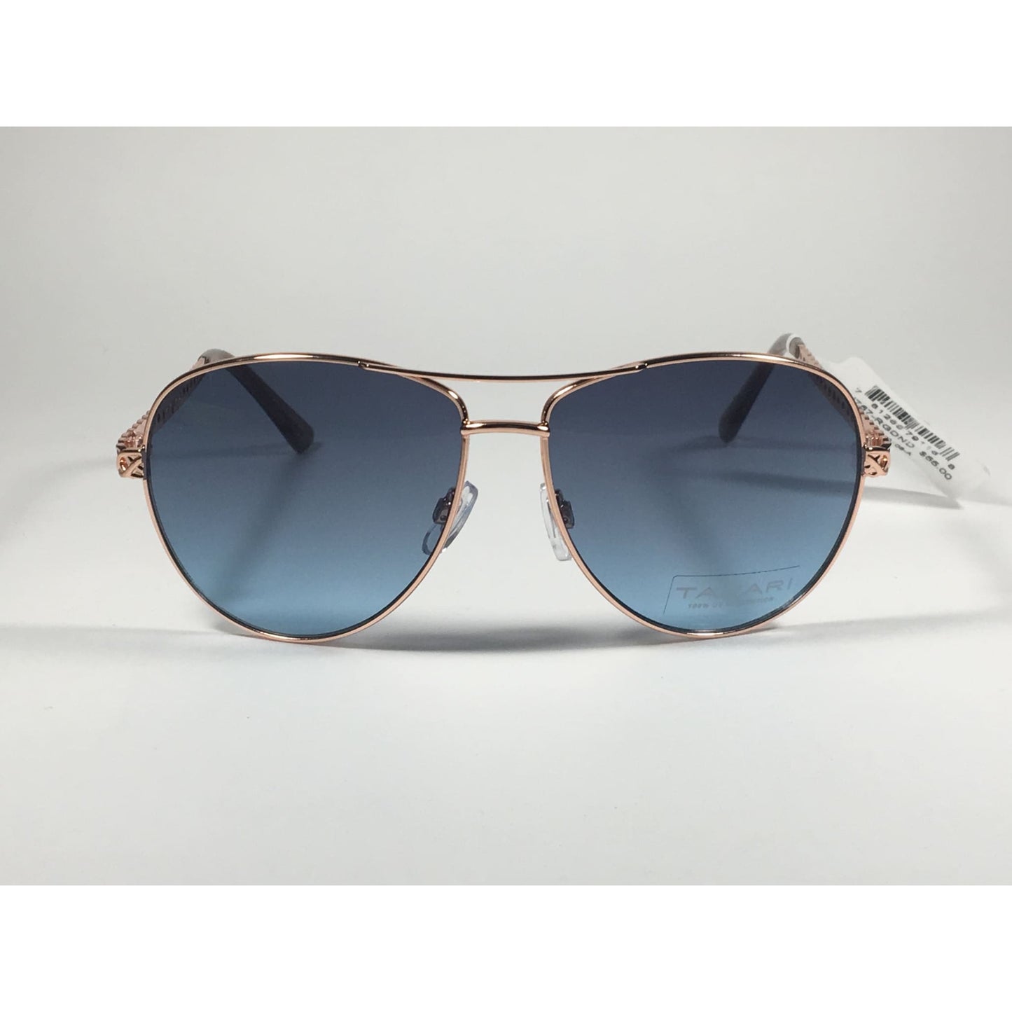 Tahari Aviator Pilot Sunglasses Rose Gold and Nude Frame Blue Lens TH757 RGDN - Sunglasses