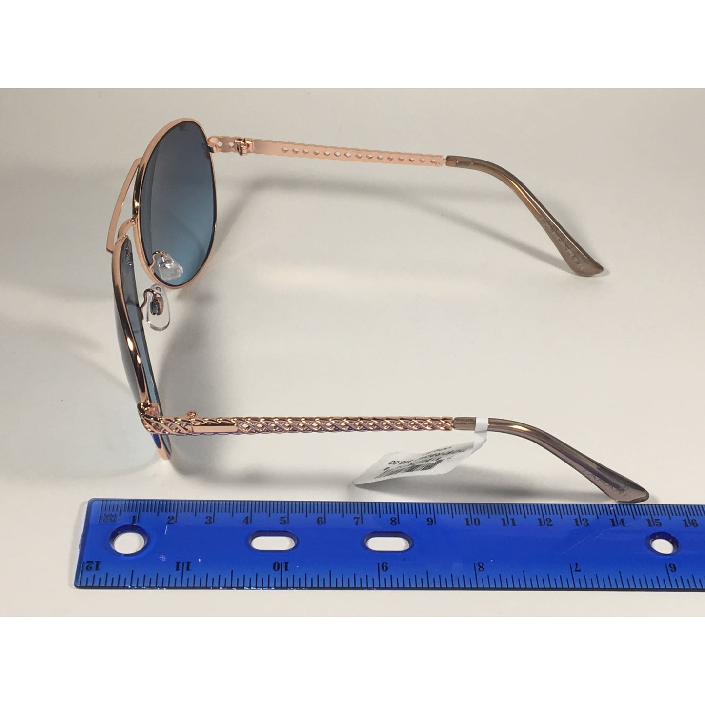 Tahari Aviator Pilot Sunglasses Rose Gold and Nude Frame Blue Lens TH757 RGDN - Sunglasses