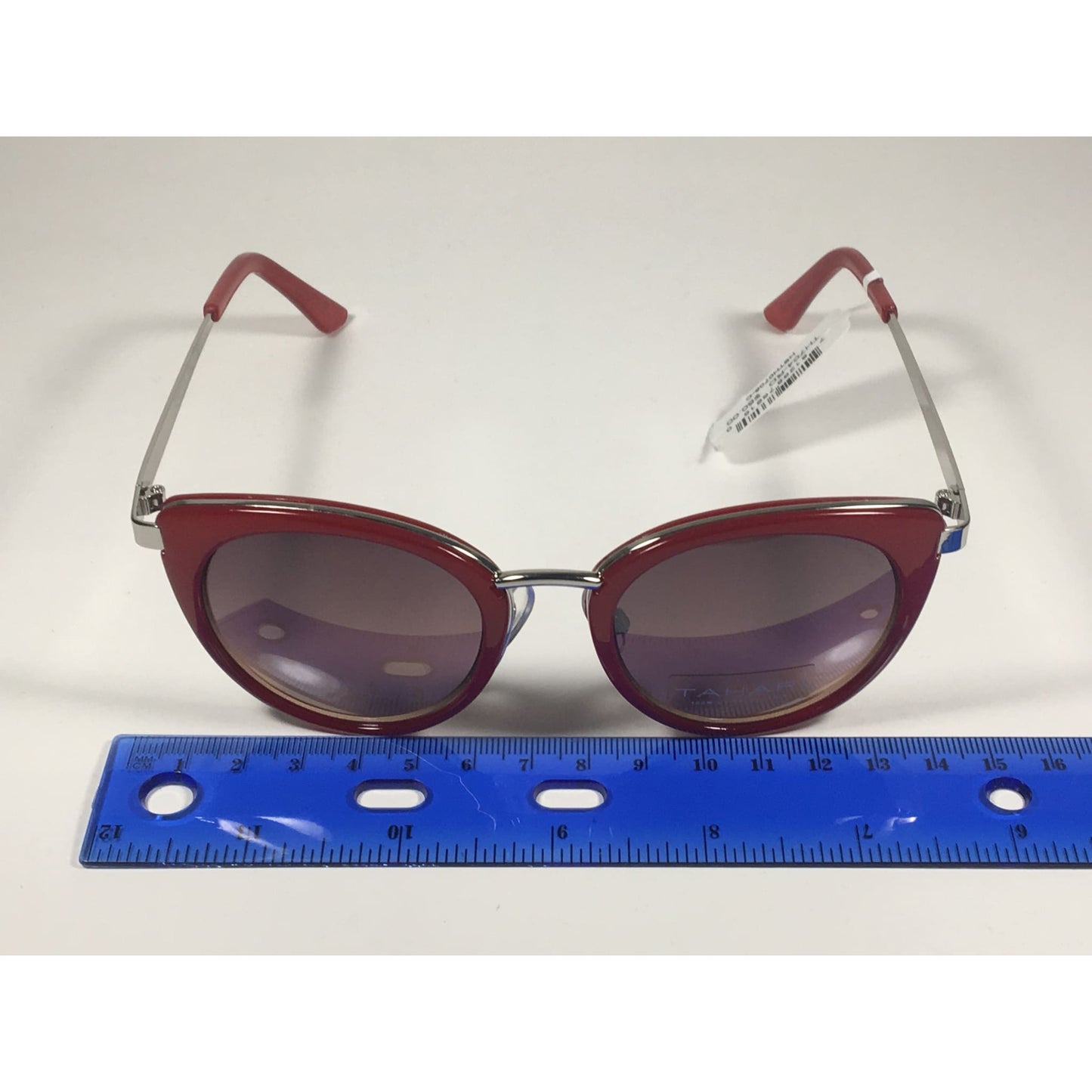 Tahari Cat Eye Sunglasses Red Silver Frame Gray Gradient Lens TH704 RD - Sunglasses
