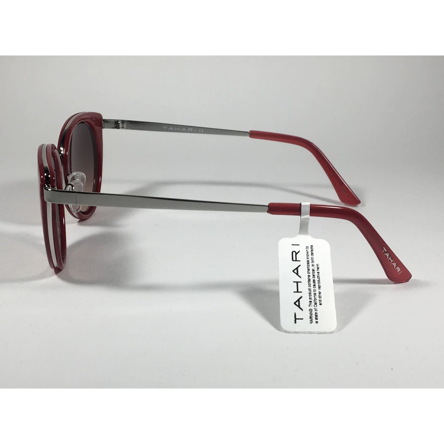 Tahari Cat Eye Sunglasses Red Silver Frame Gray Gradient Lens TH704 RD - Sunglasses