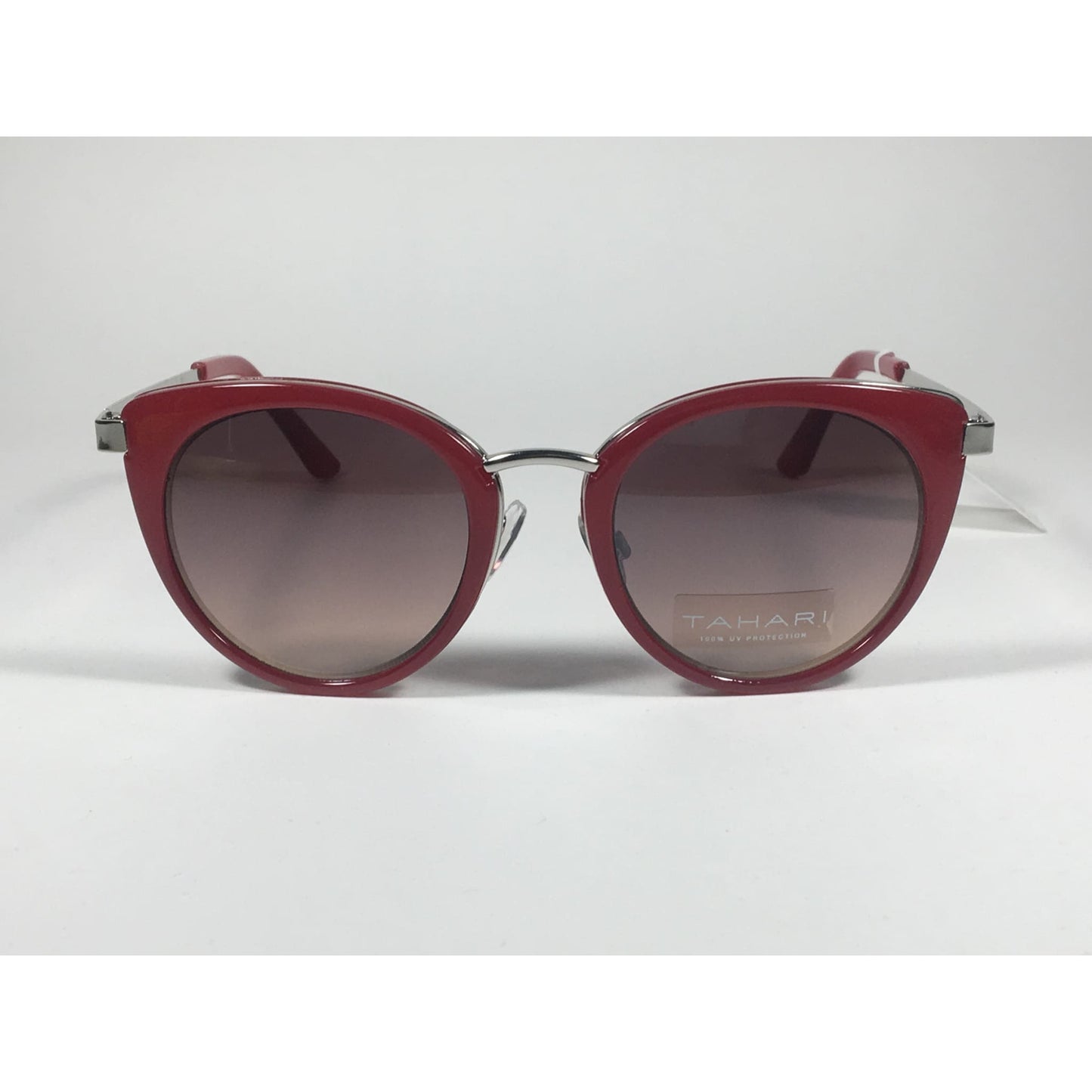 Tahari Cat Eye Sunglasses Red Silver Frame Gray Gradient Lens TH704 RD - Sunglasses