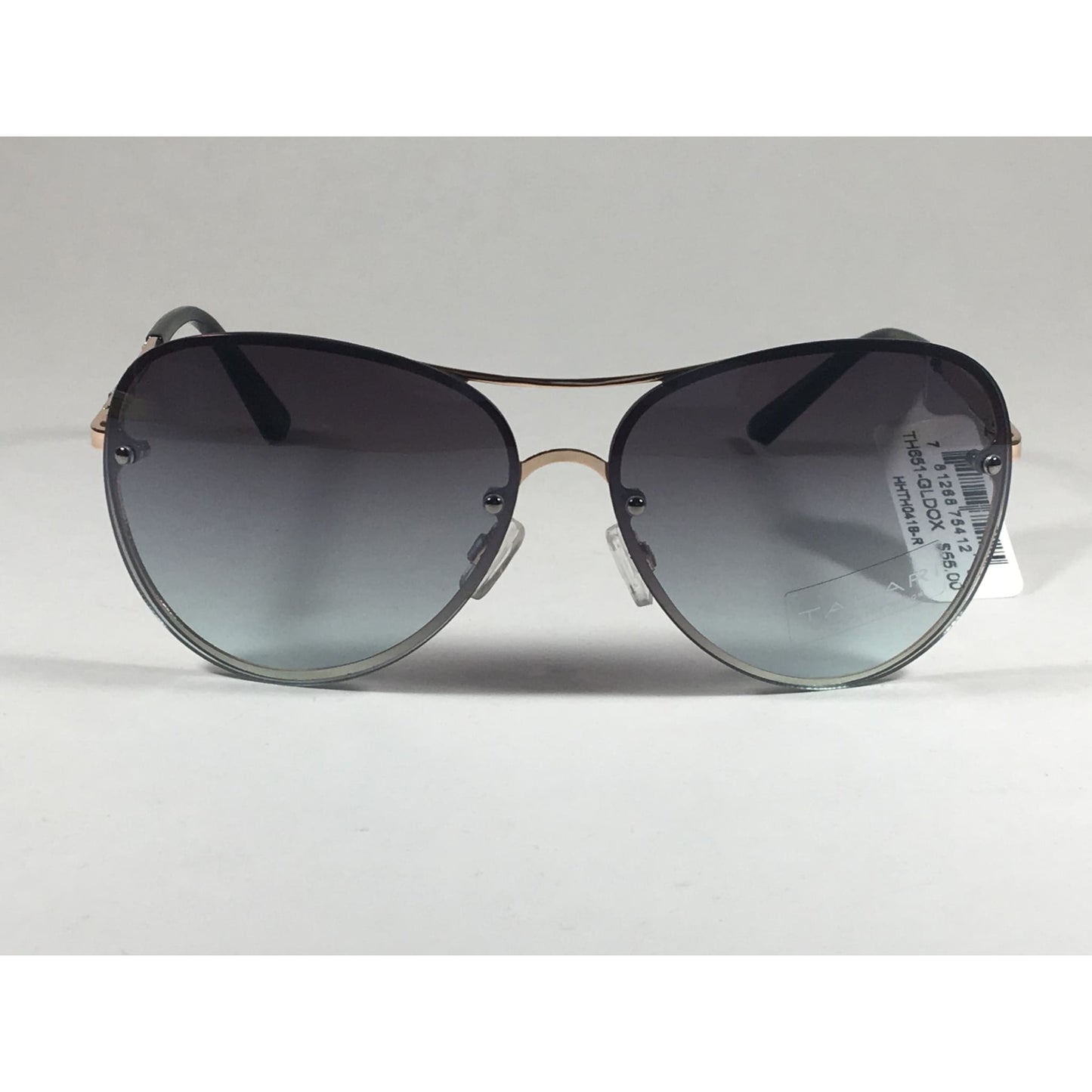 Tahari Rimless Aviator Sunglasses Black Gold Green Gray Gradient Lens TH651 GLDOX - Sunglasses