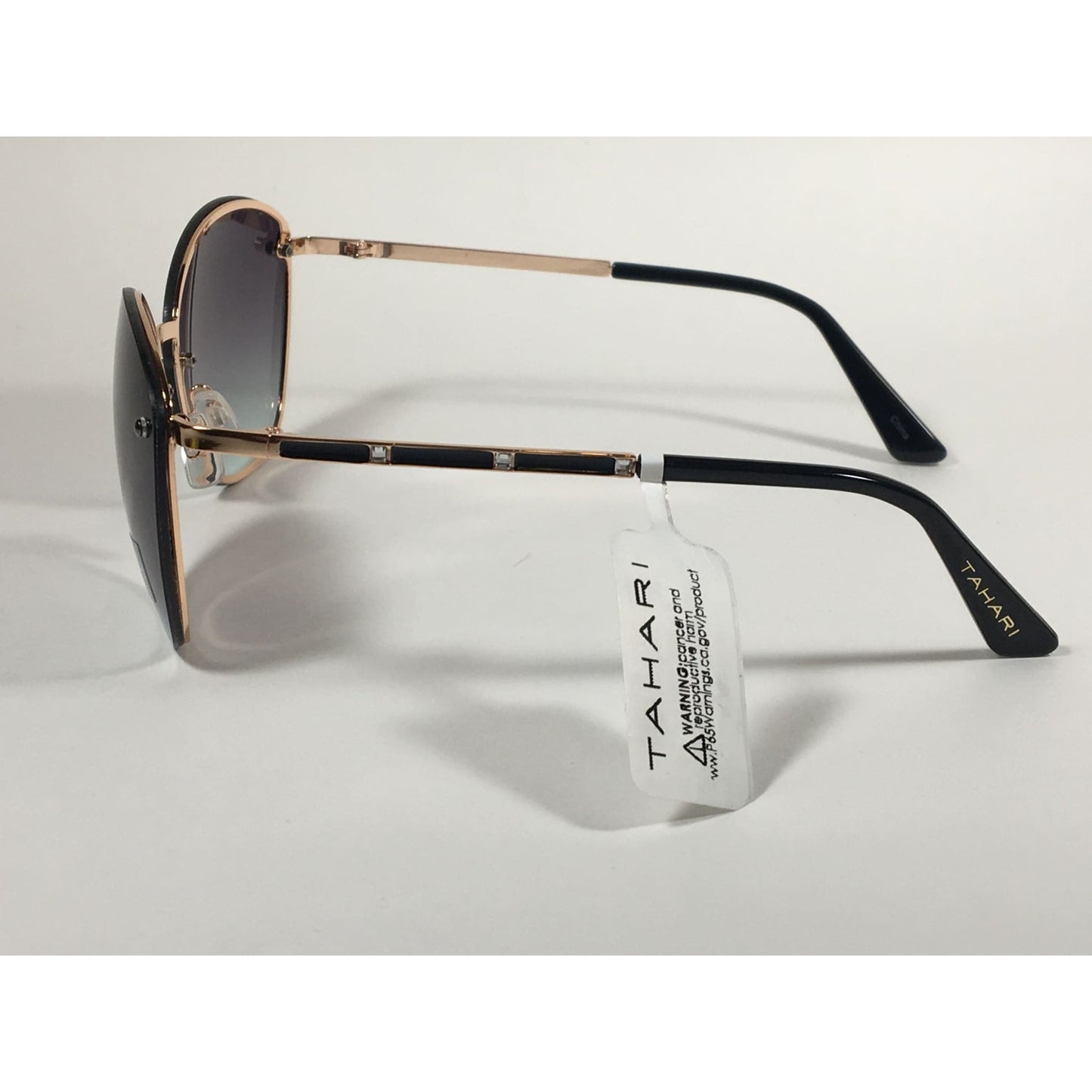 Tahari Rimless Cat Eye Sunglasses Black Gold Green Gray Gradient Lens TH652 GLDOX - Sunglasses