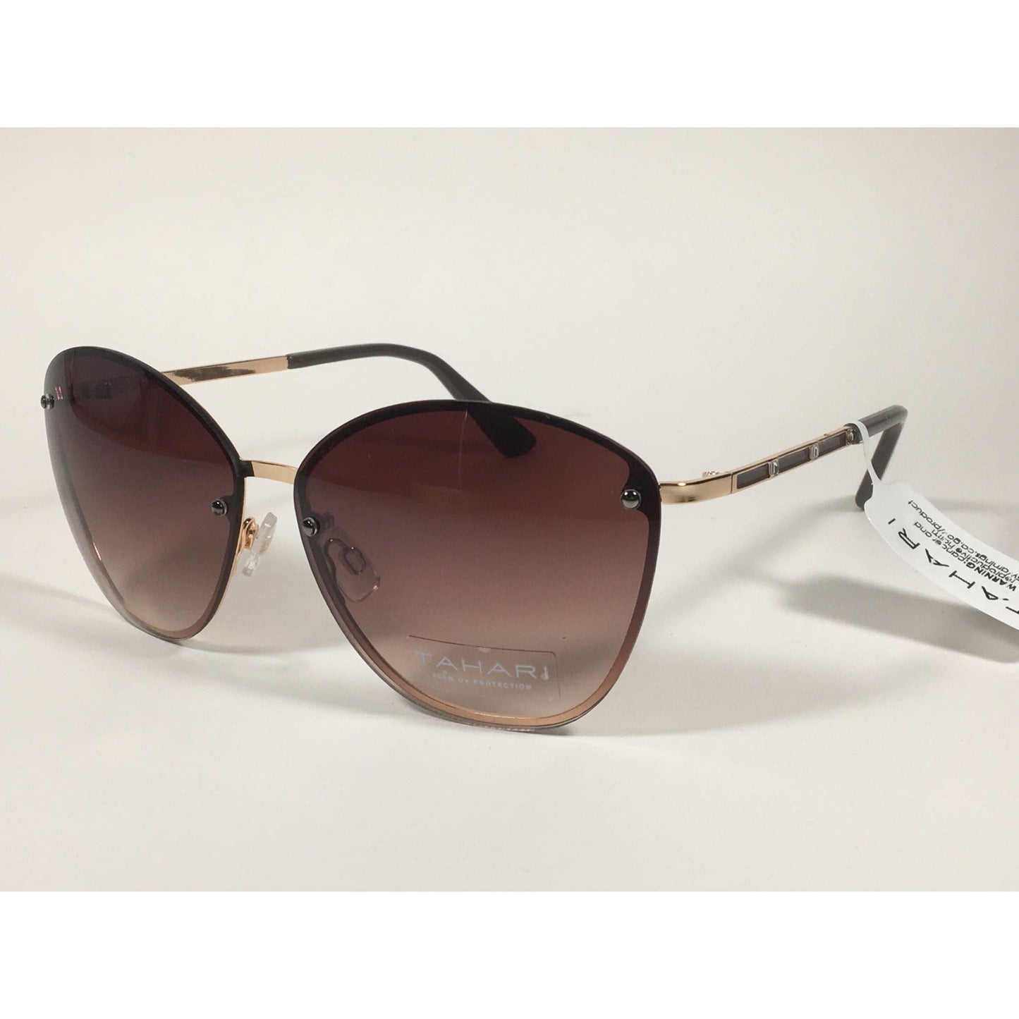 Tahari Rimless Cat Eye Sunglasses Gold Brown With Brown Gradient Lens TH652 GLDBR - Sunglasses
