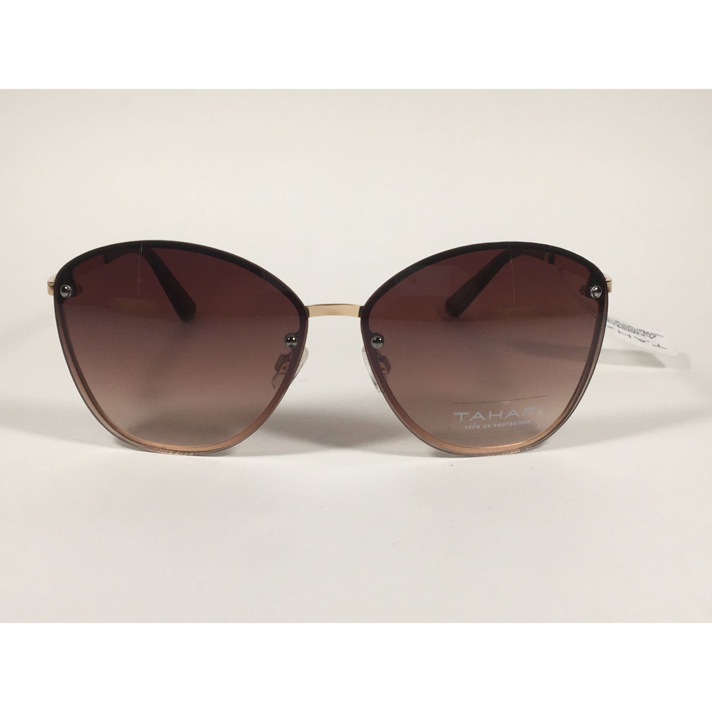 Tahari Rimless Cat Eye Sunglasses Gold Brown With Brown Gradient Lens TH652 GLDBR - Sunglasses