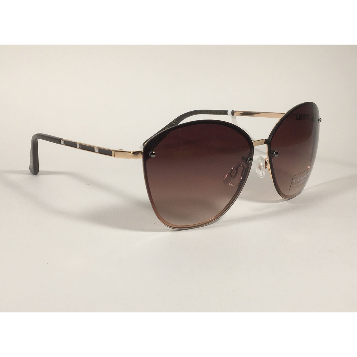 Tahari Rimless Cat Eye Sunglasses Gold Brown With Brown Gradient Lens TH652 GLDBR - Sunglasses